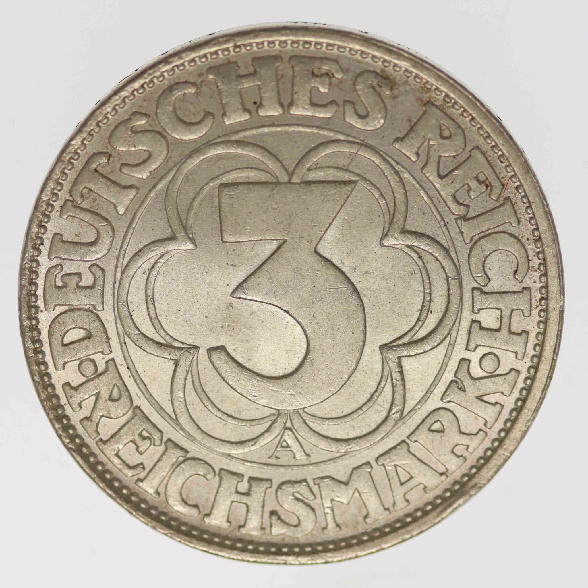 Weimarer Republik 3 Reichsmark 1927 Nordhausen