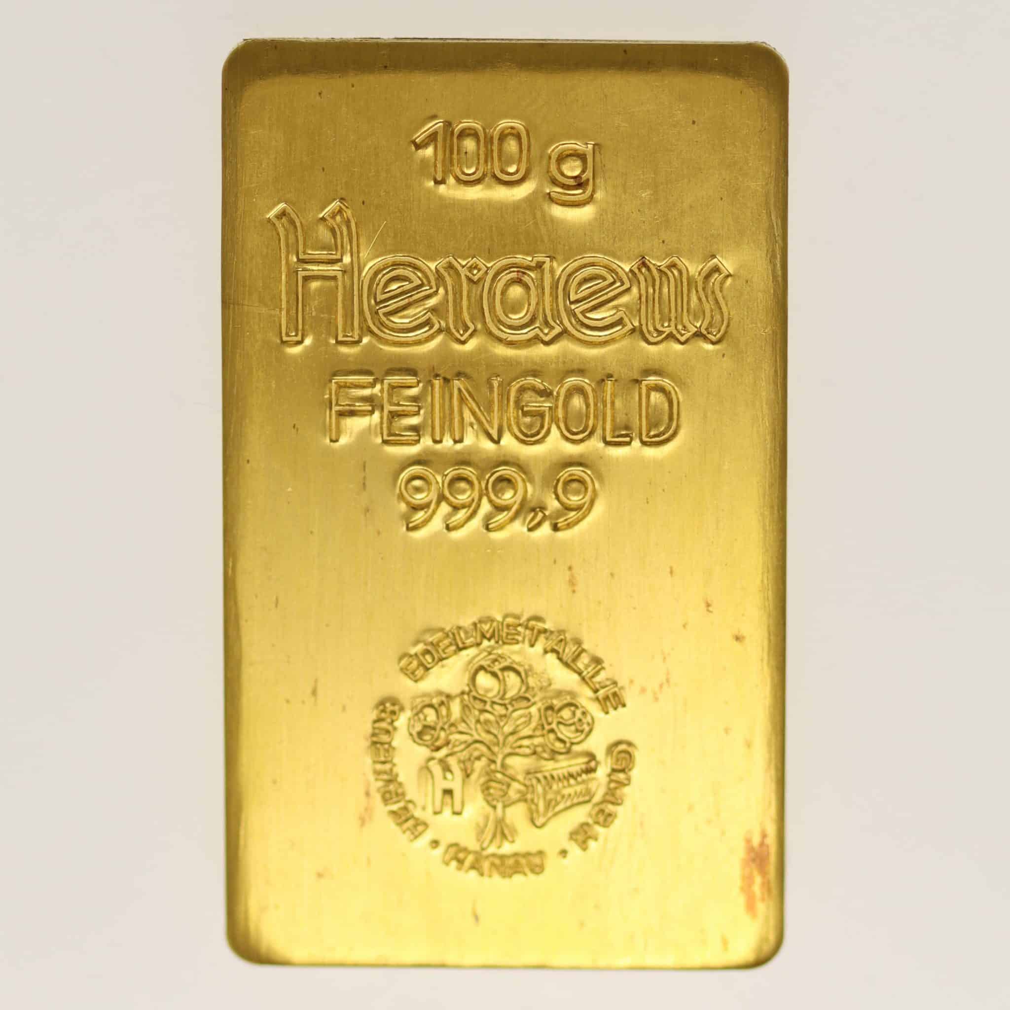 Goldbarren 100 Gramm Heraeus Hanau