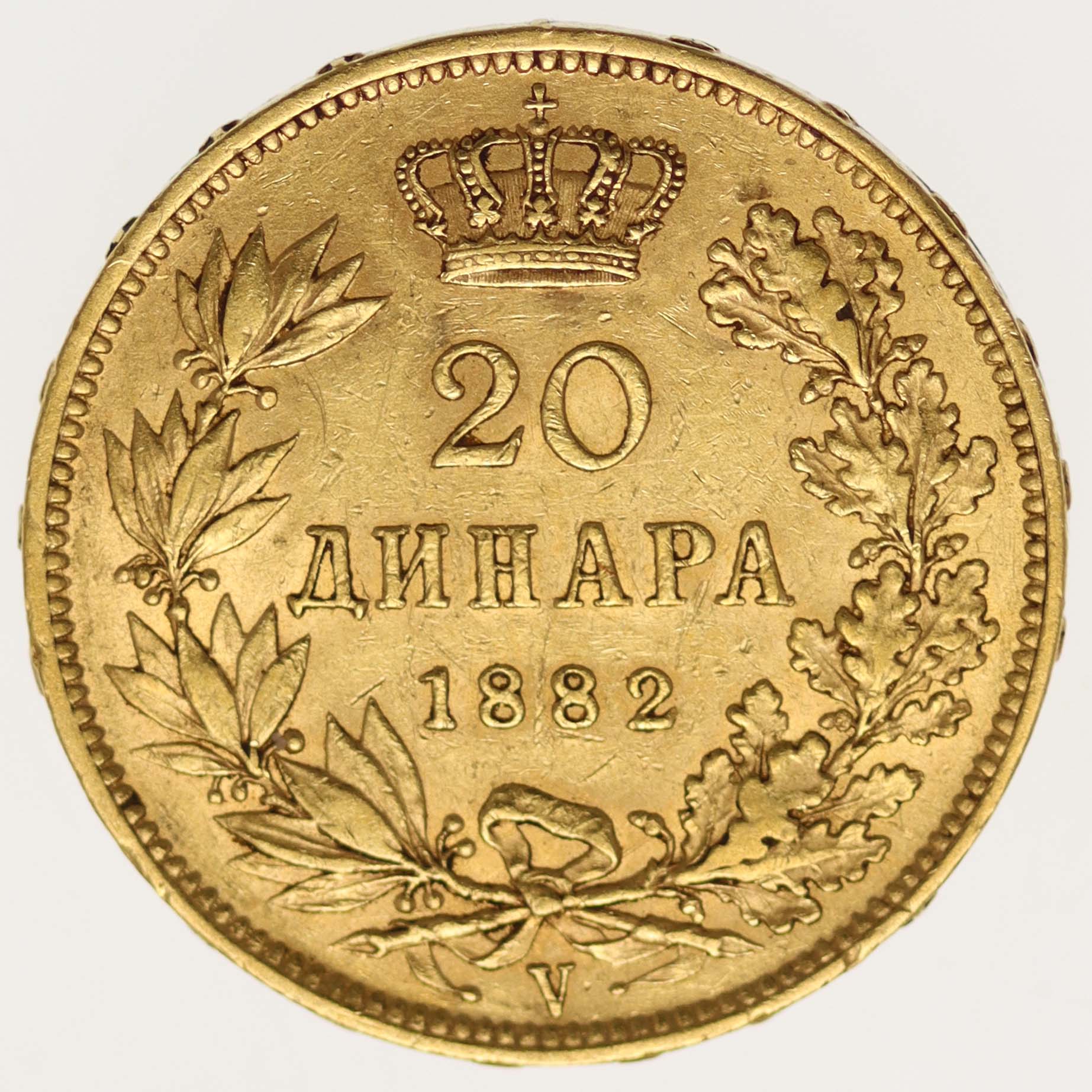 Serbien Milan I. 20 Dinara 1882 V