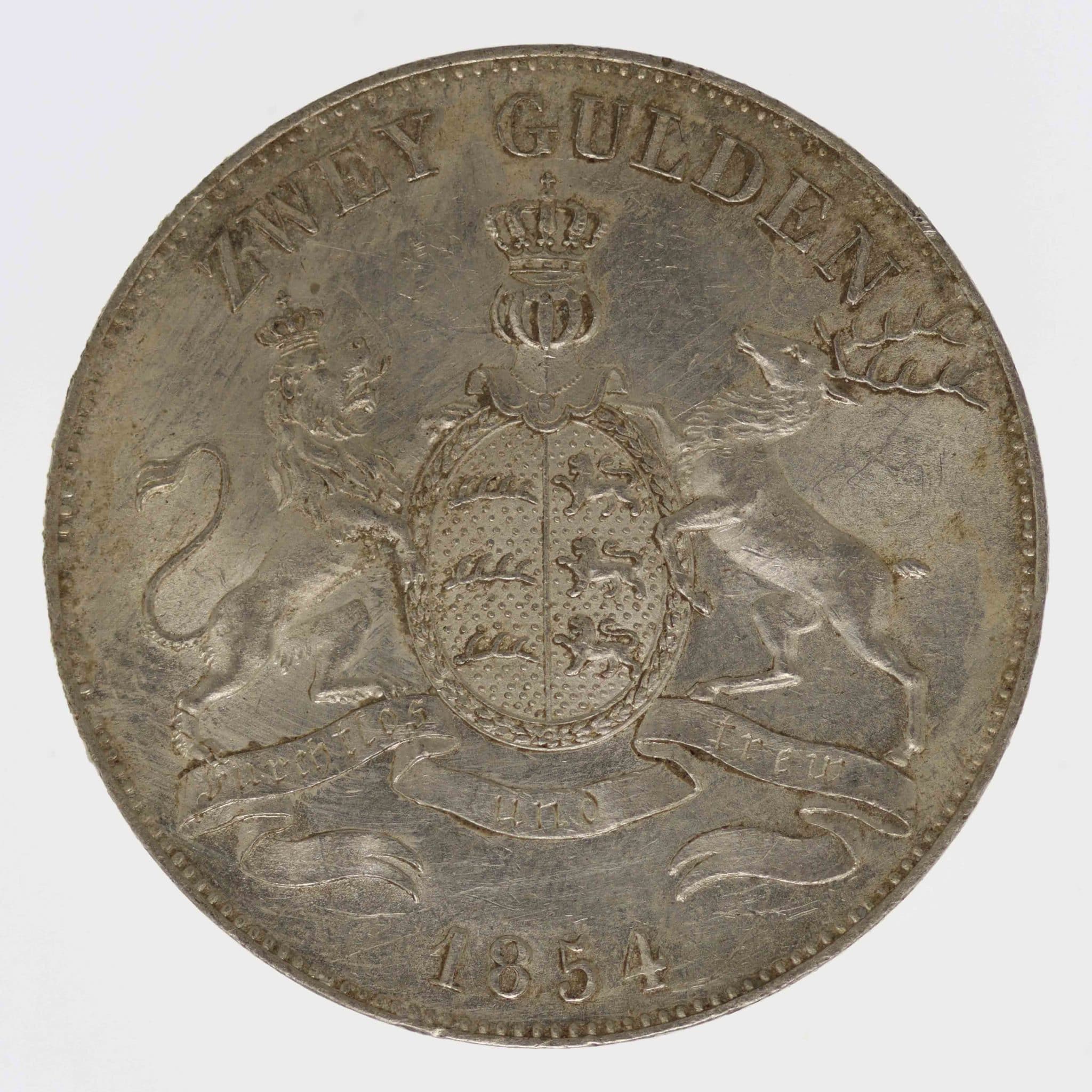 Württemberg Wilhelm I. 2 Gulden 1854