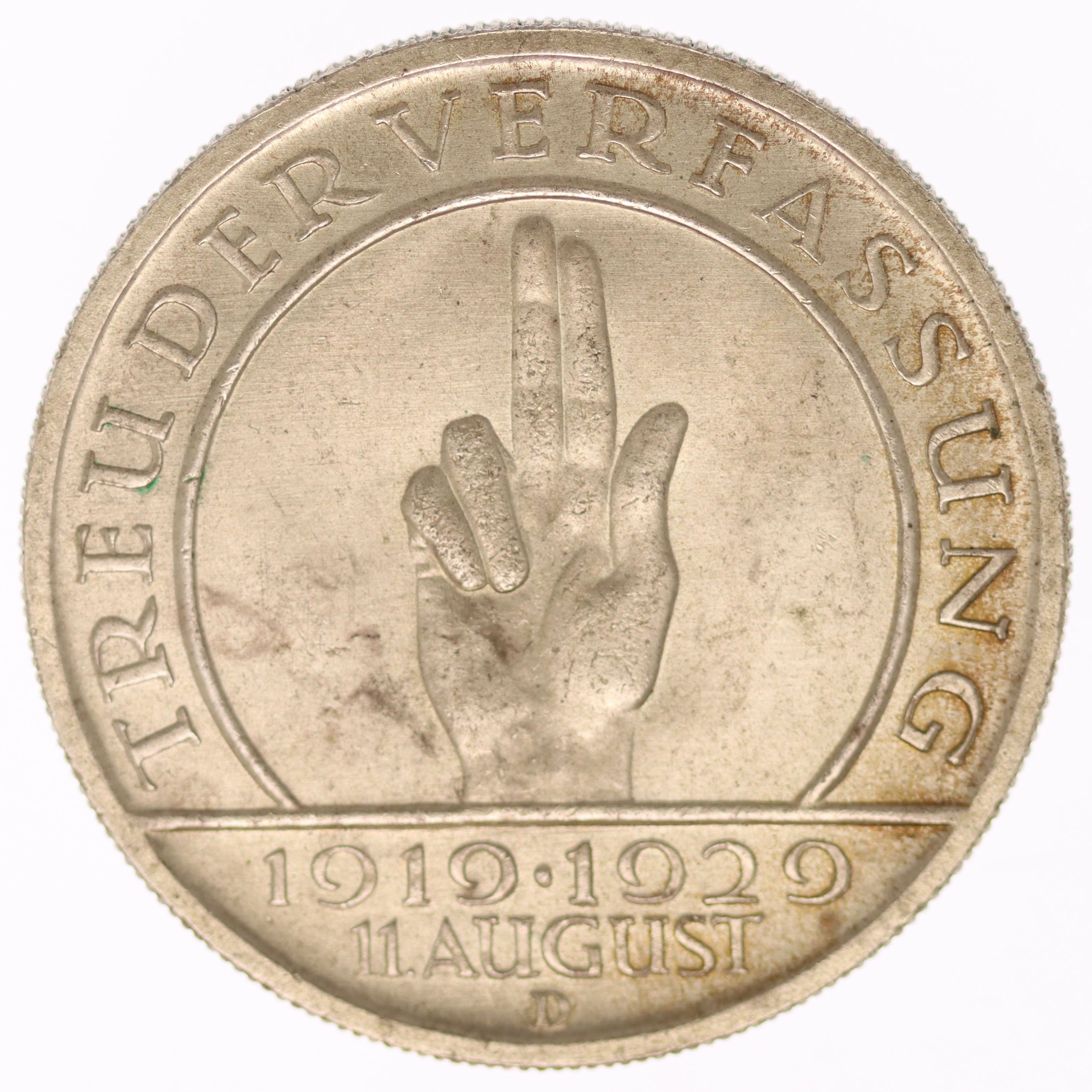 Weimarer Republik 5 Reichsmark 1929 D Schwurhand