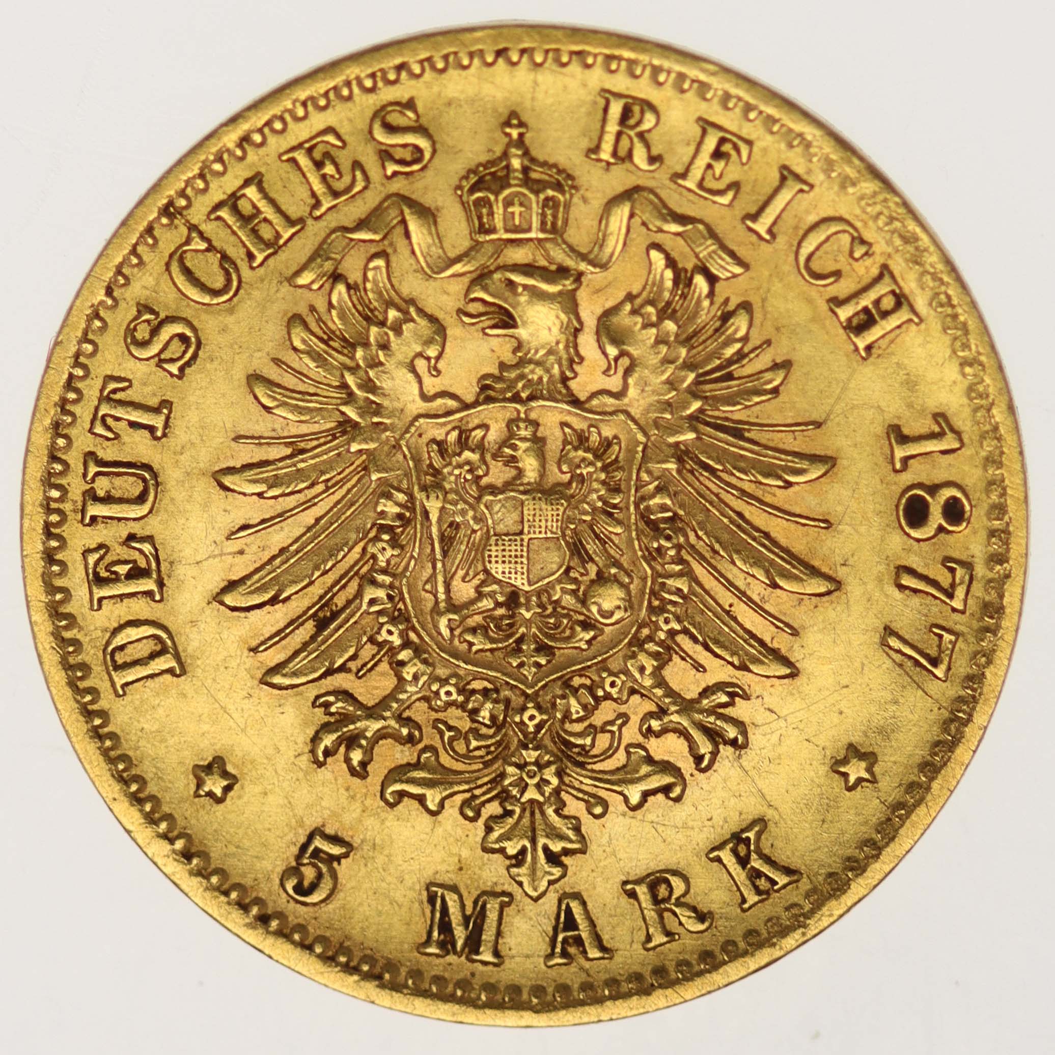 Württemberg Karl 5 Mark 1877 F