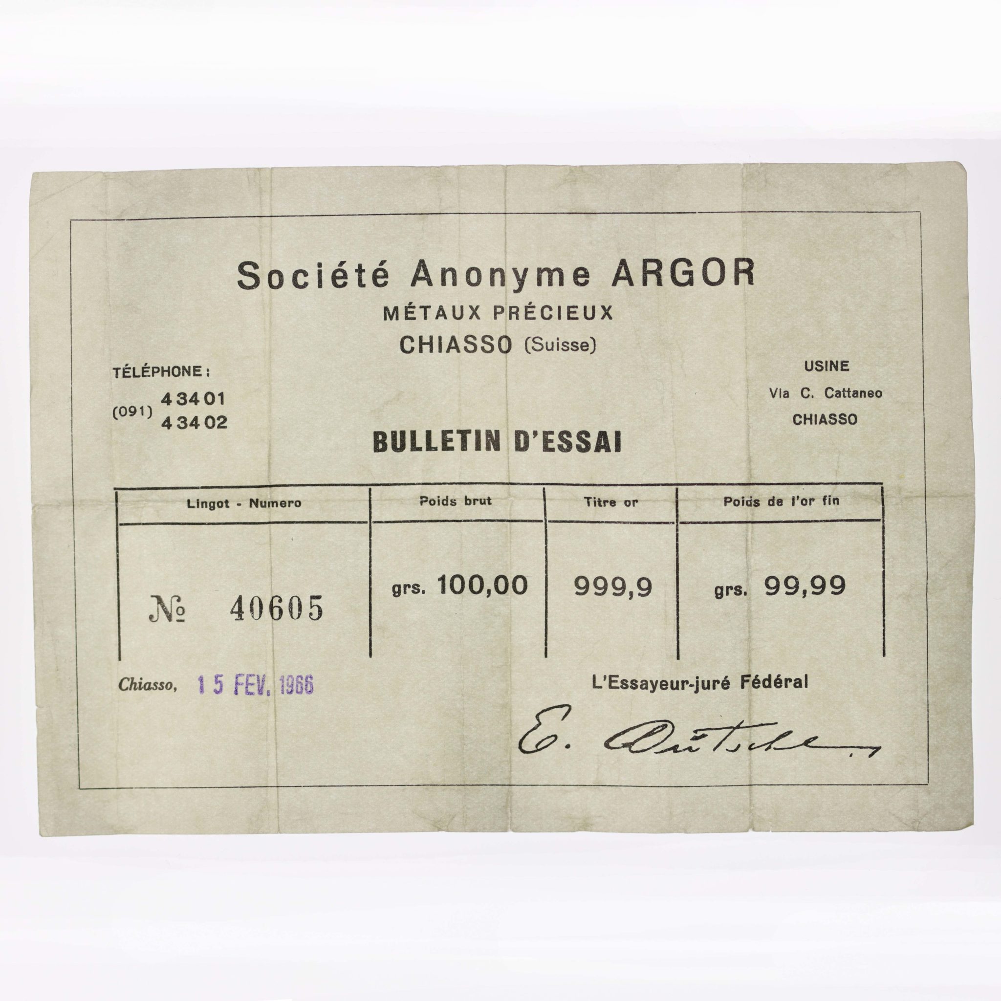 Goldbarren 100 Gramm Schweiz Argor S.A. Chiasso