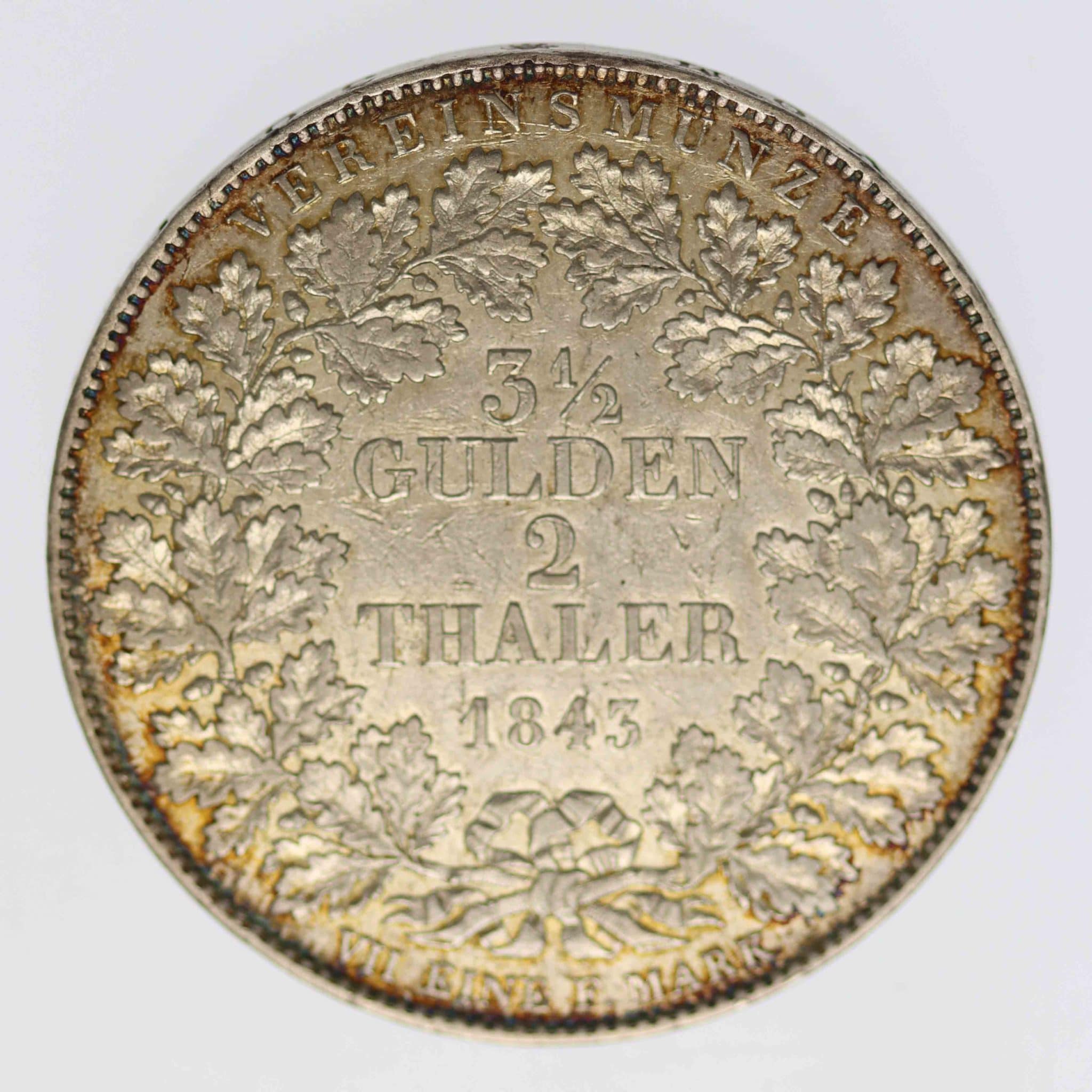 Württemberg Wilhelm 2 Taler 1843
