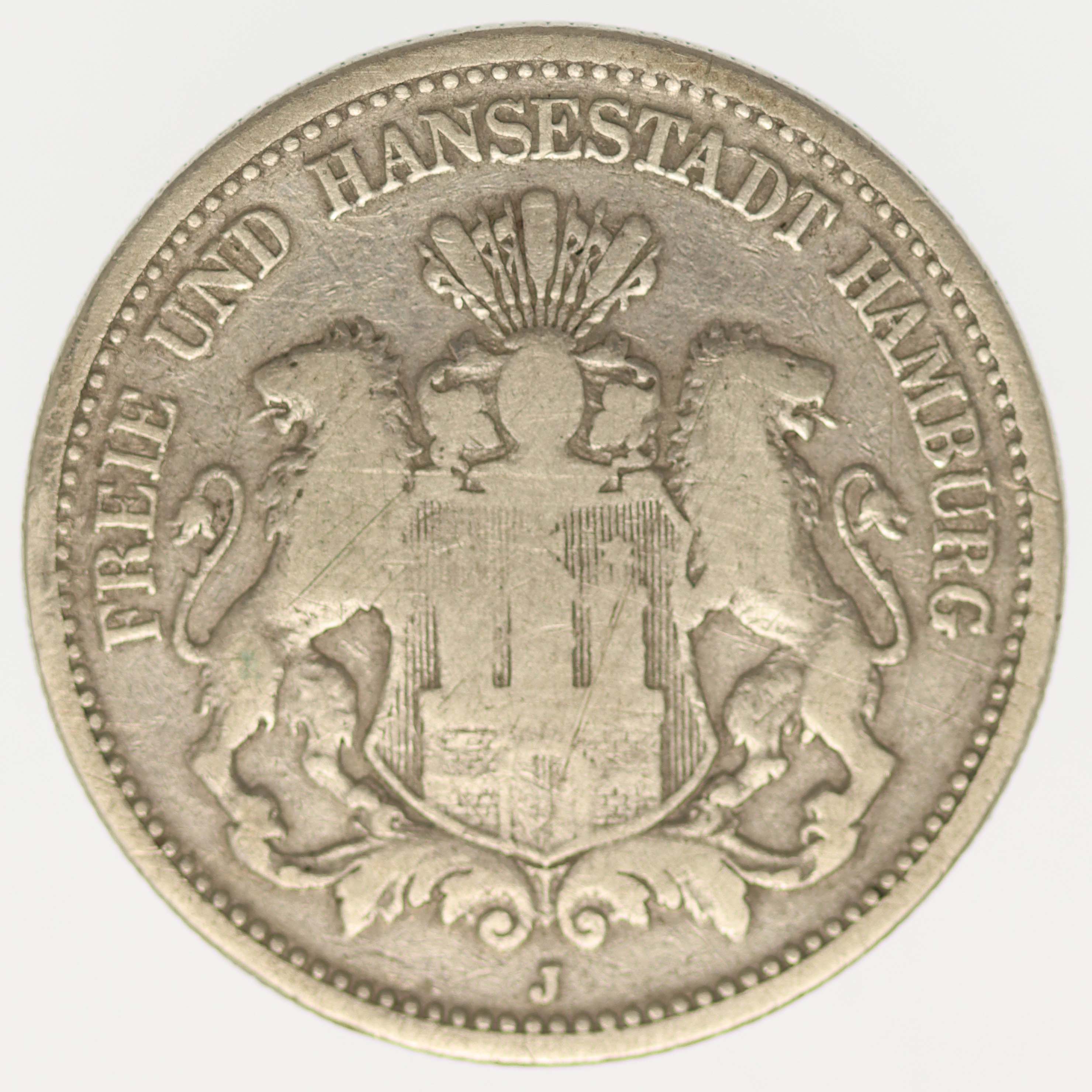 Hamburg Stadtwappen 2 Mark 1880 J