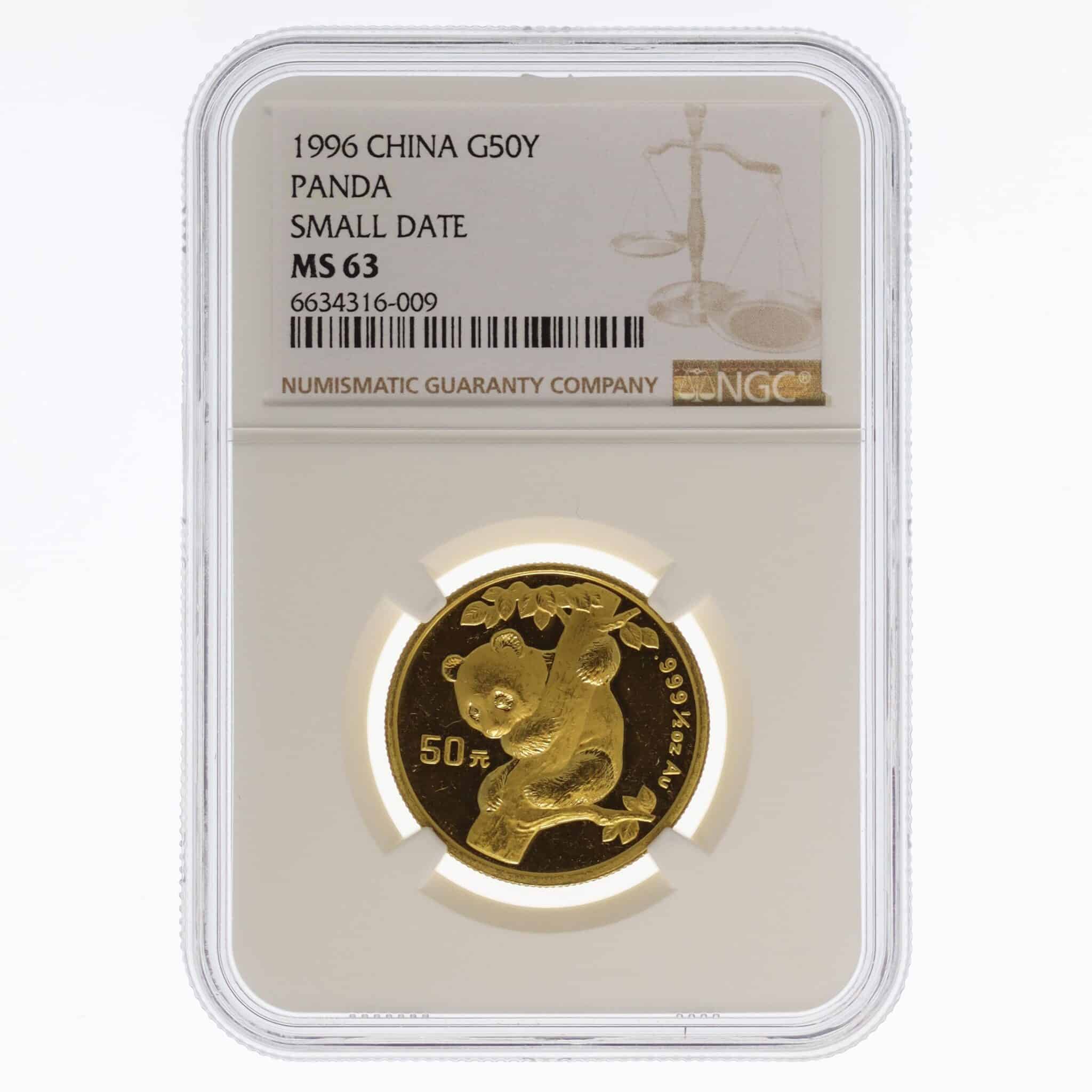 China Panda 50 Yuan 1996 1/2 Unze
