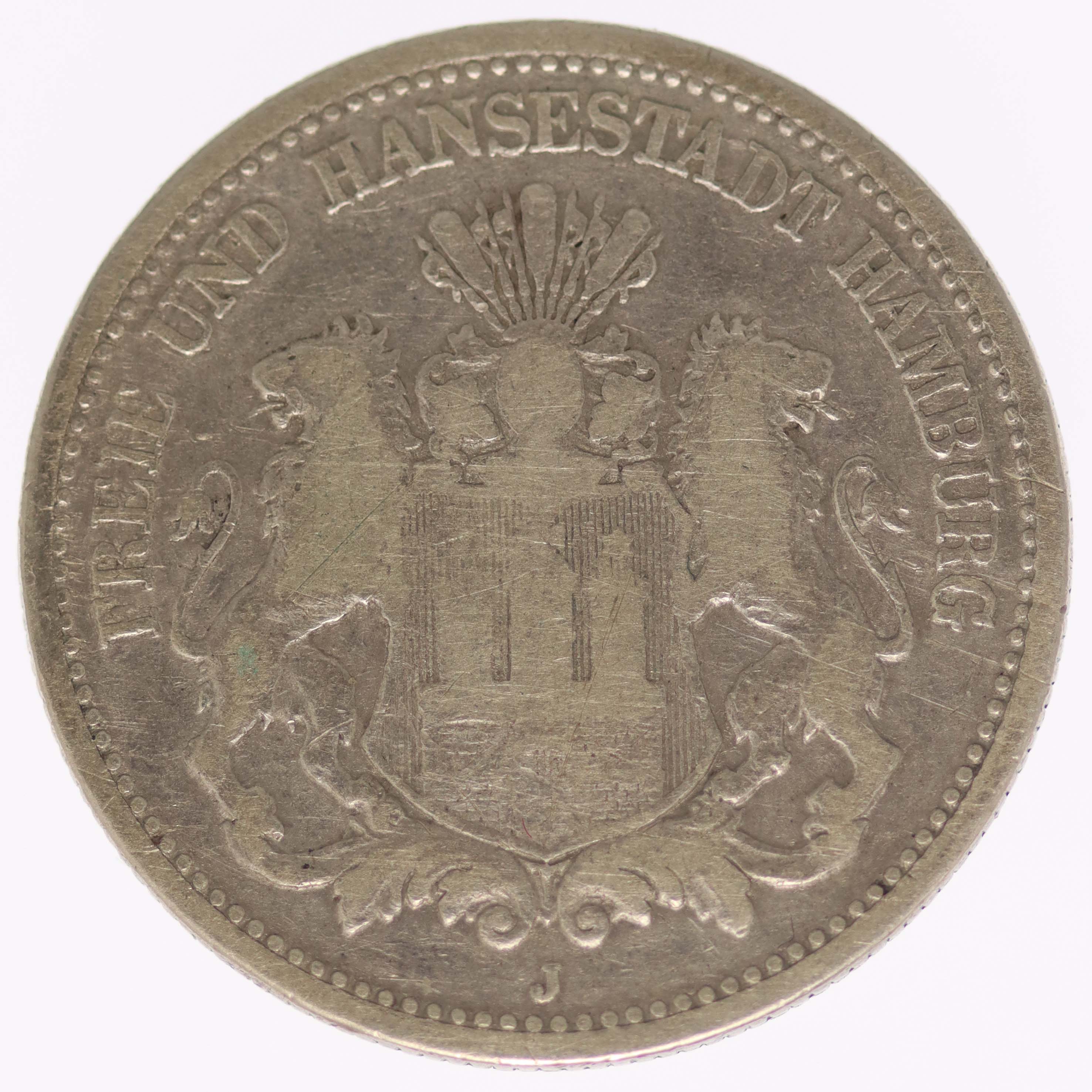 Hamburg Stadtwappen 2 Mark 1880 J