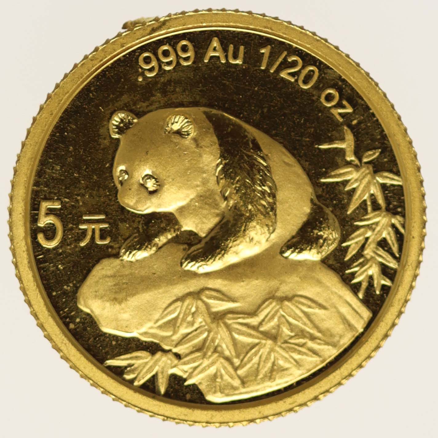 China Panda 5 Yuan 1999 1/20 Unze