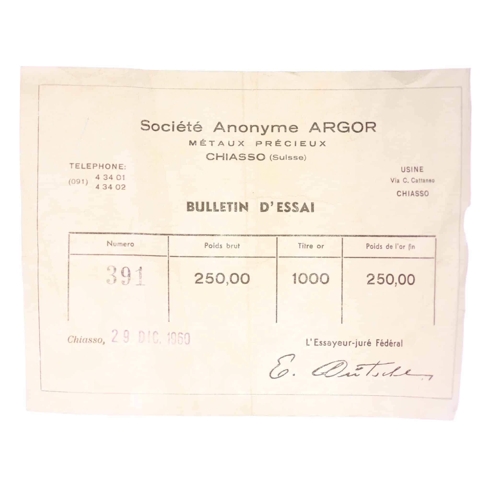 Goldbarren 250 Gramm Schweiz S.B.S. Argor S.A. Chiasso