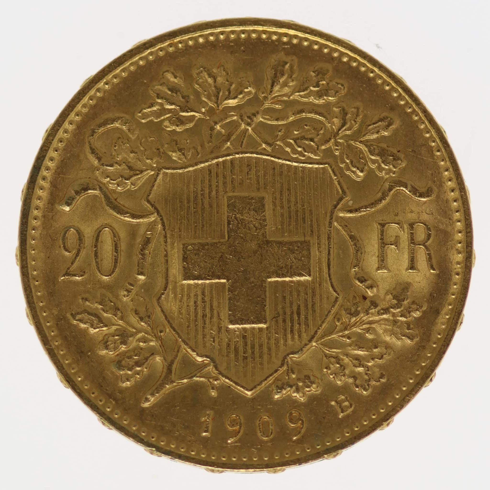 Schweiz 20 Franken 1909 B Vreneli