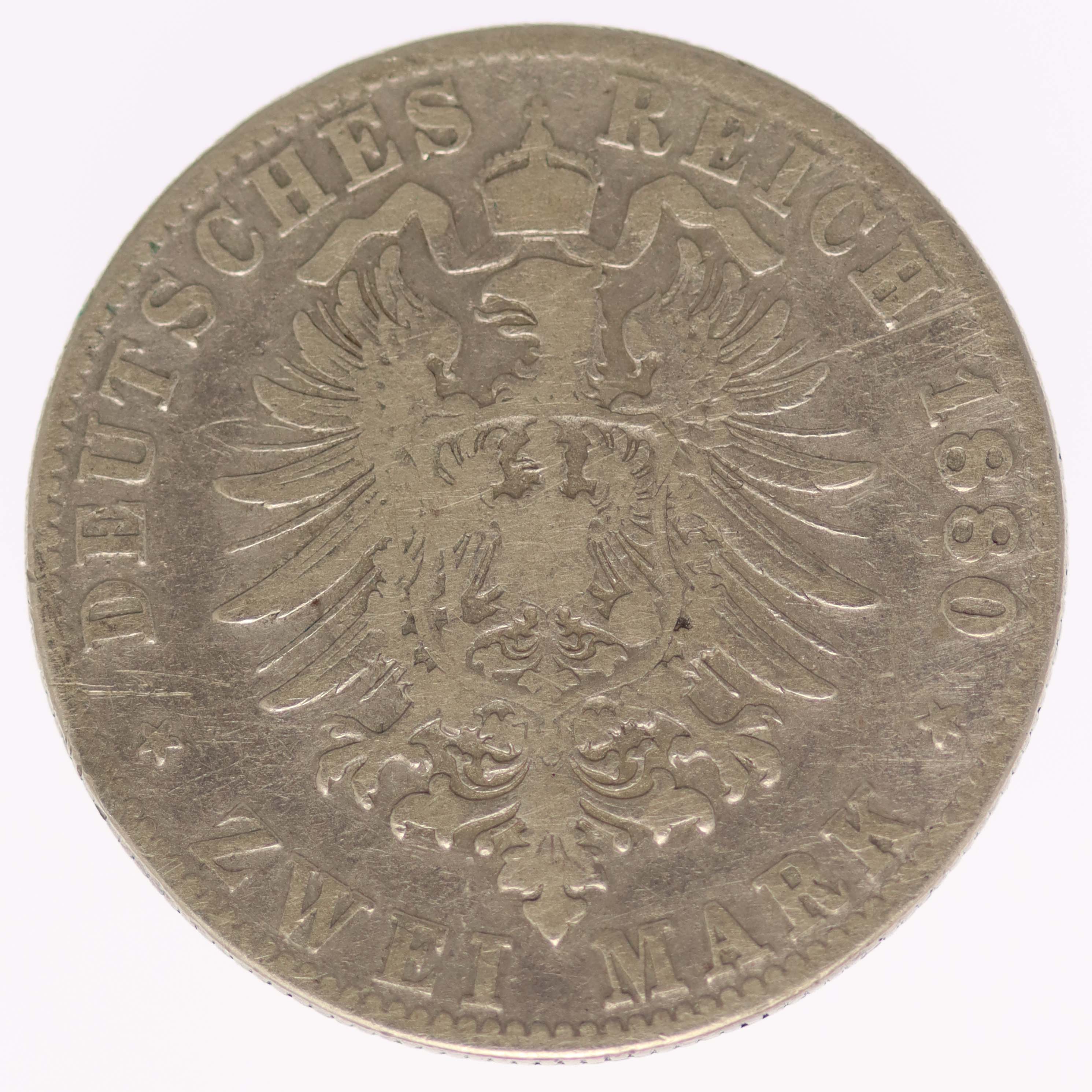 Hamburg Stadtwappen 2 Mark 1880 J
