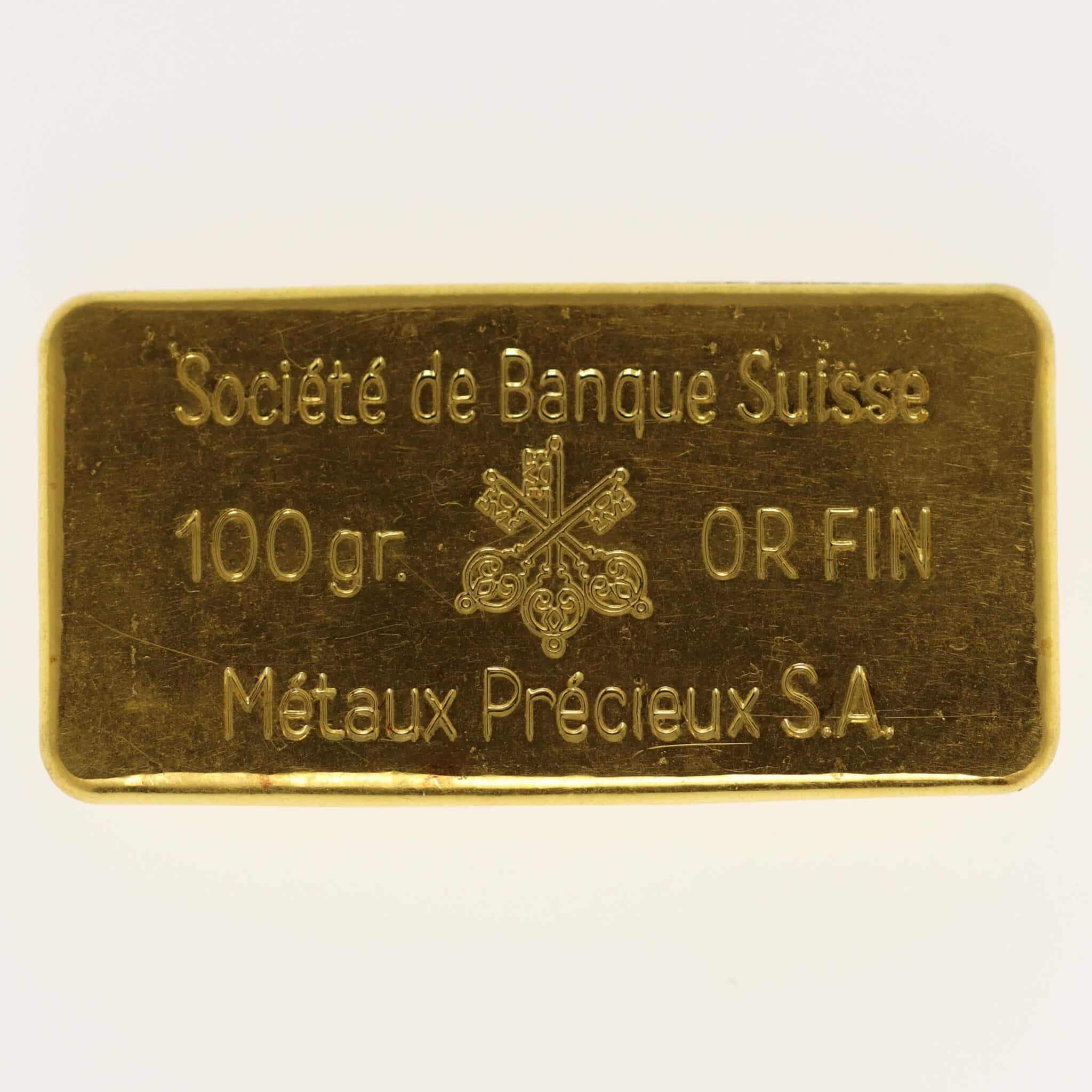 Goldbarren 100 Gramm SBS Societe de Banque Suisse