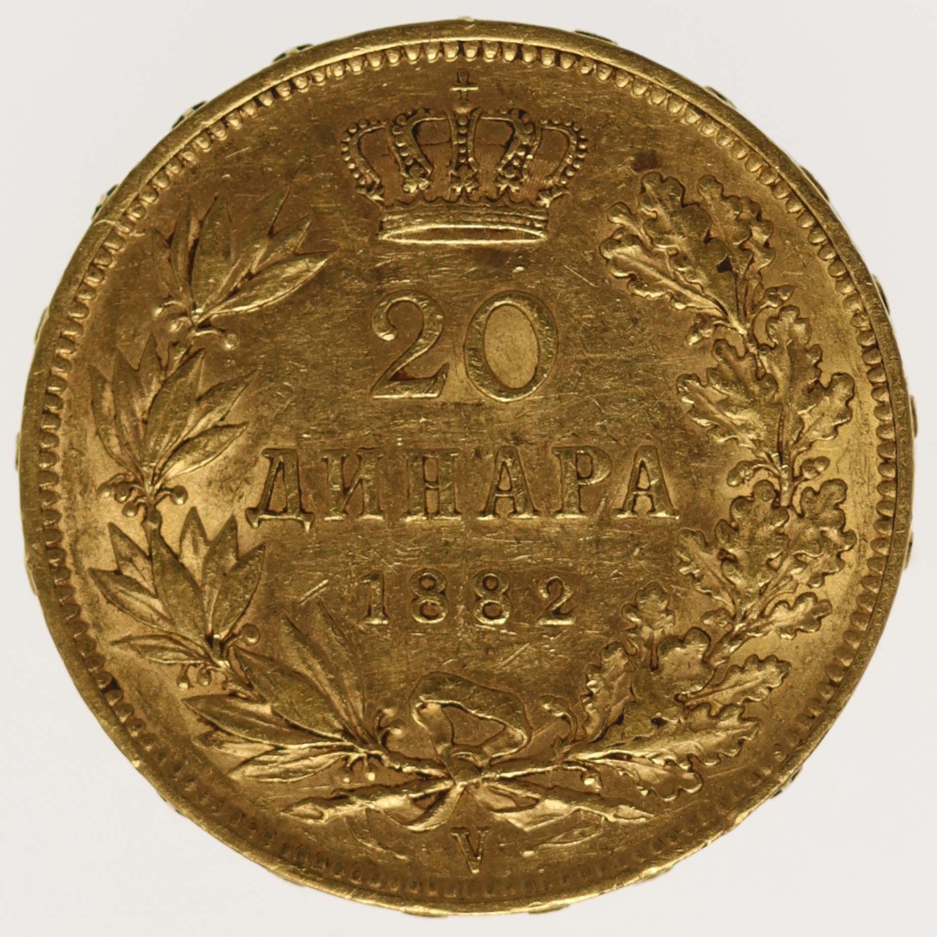 Serbien Milan I. 20 Dinara 1882 V