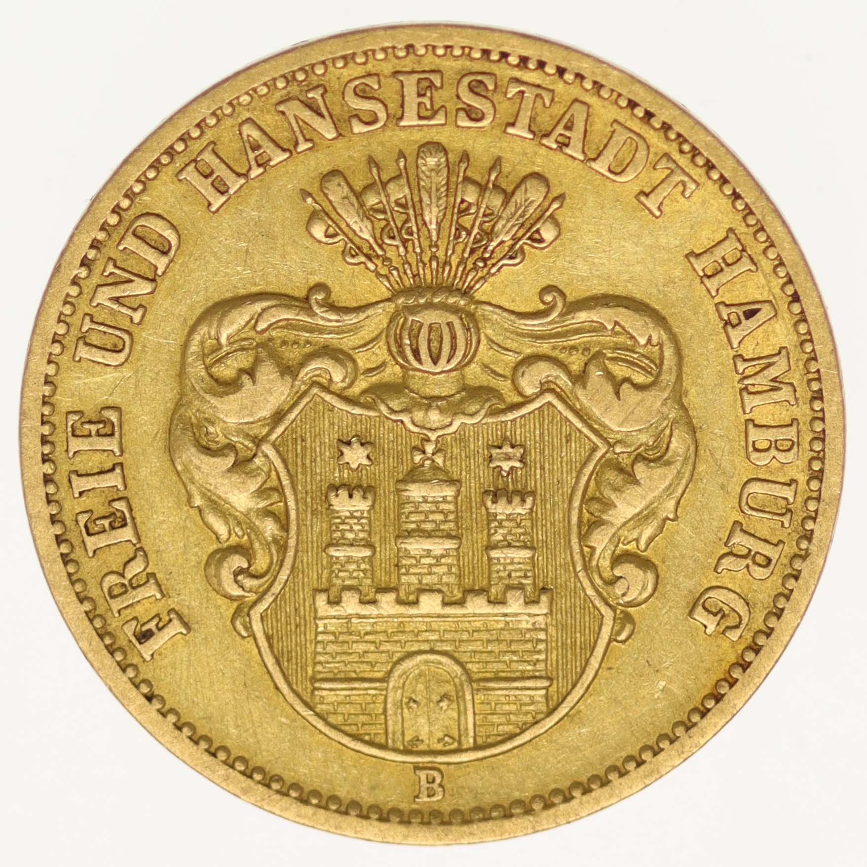 Hamburg Stadtwappen 10 Mark 1873 B