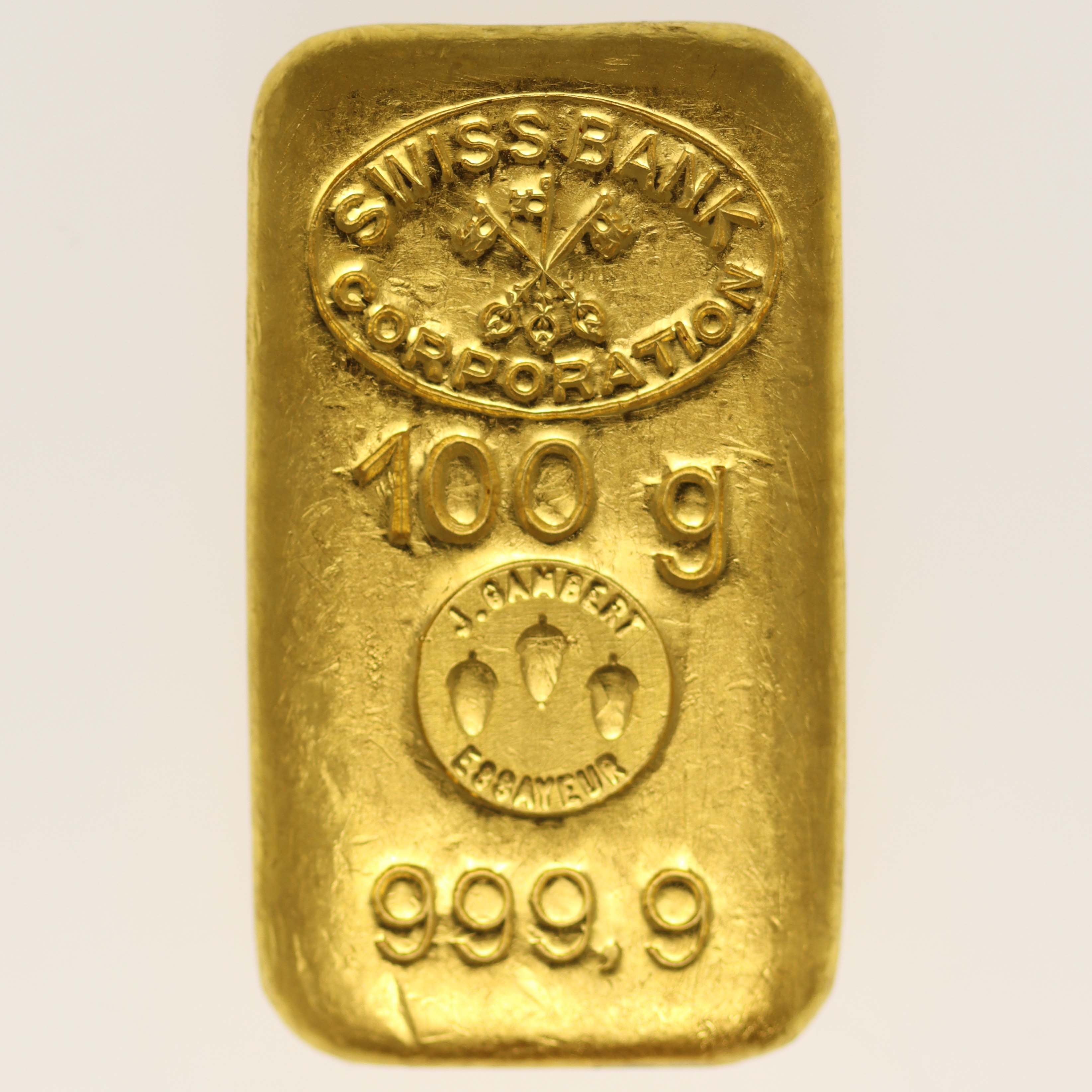 Goldbarren 100 Gramm J. Gambert für Swiss Bank Corporation