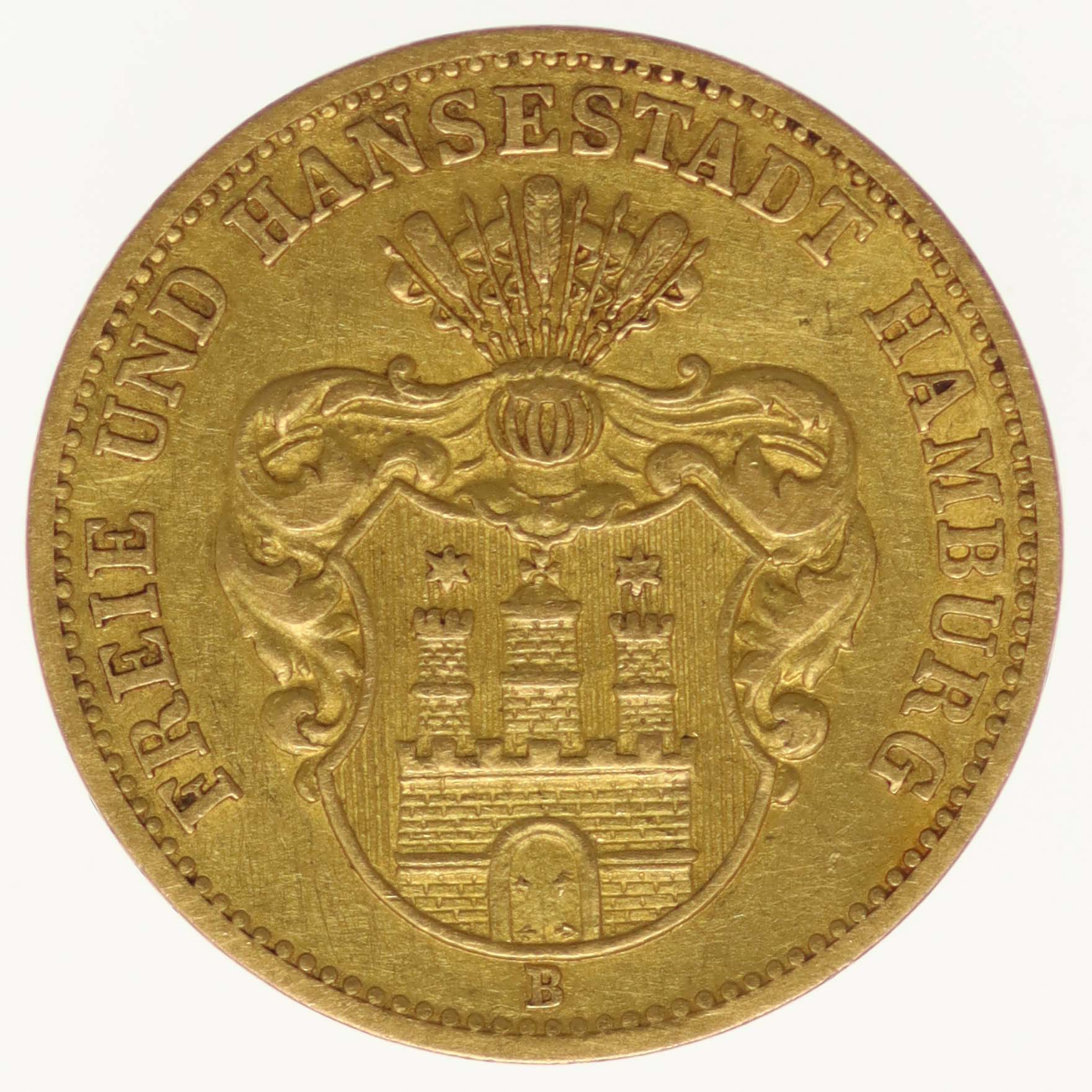 Hamburg Stadtwappen 10 Mark 1873 B