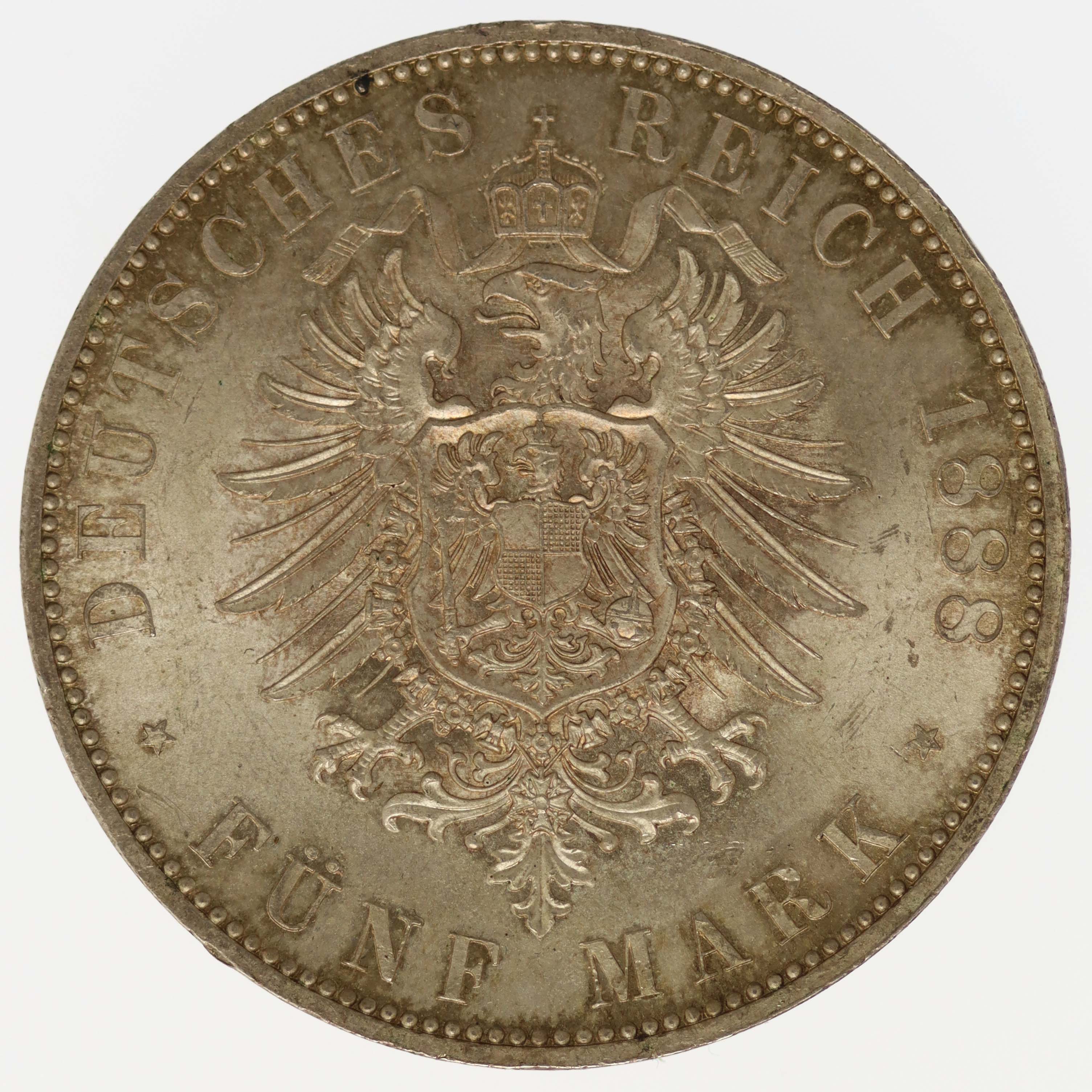 Preussen Wilhelm II. 5 Mark 1888 A
