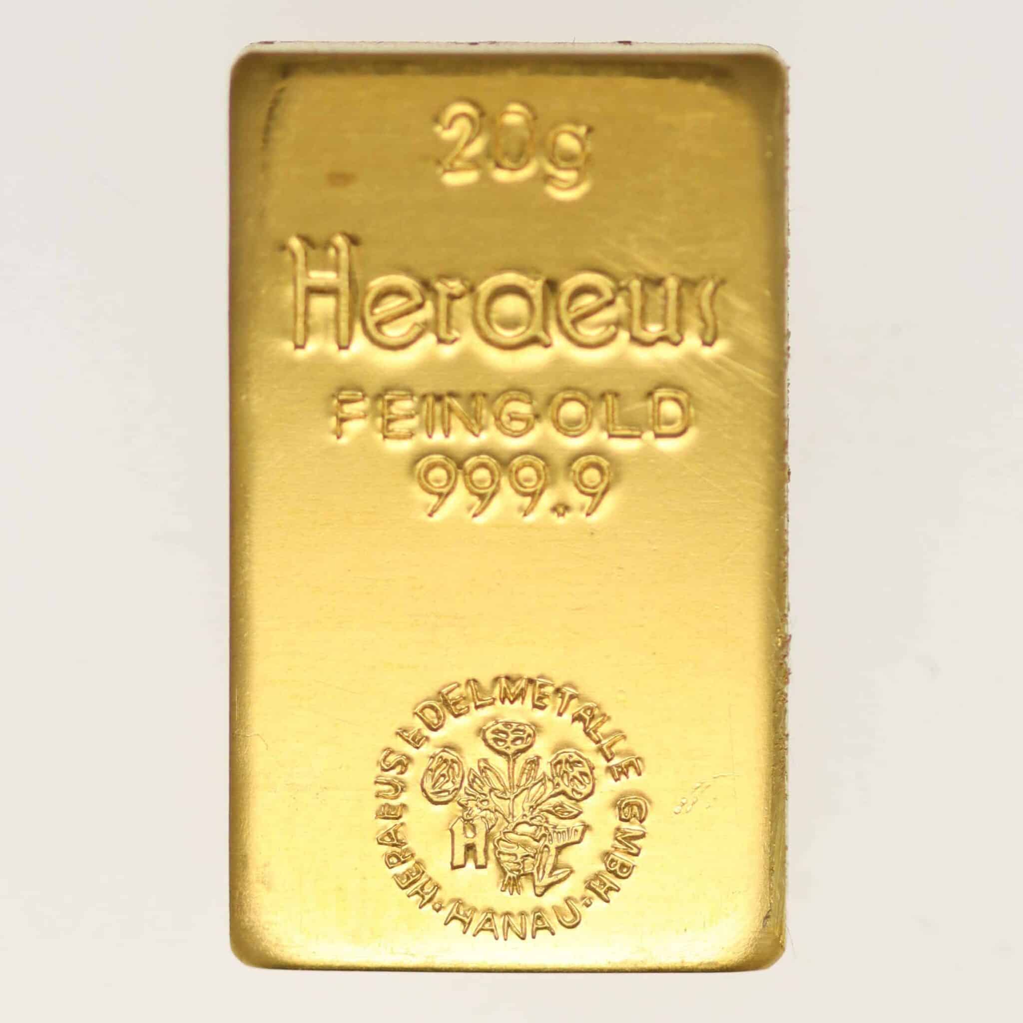 Goldbarren 20 Gramm Heraeus