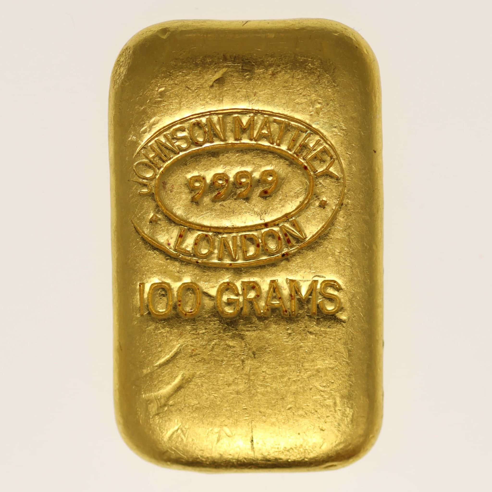 Goldbarren 100 Gramm Johnson Matthey