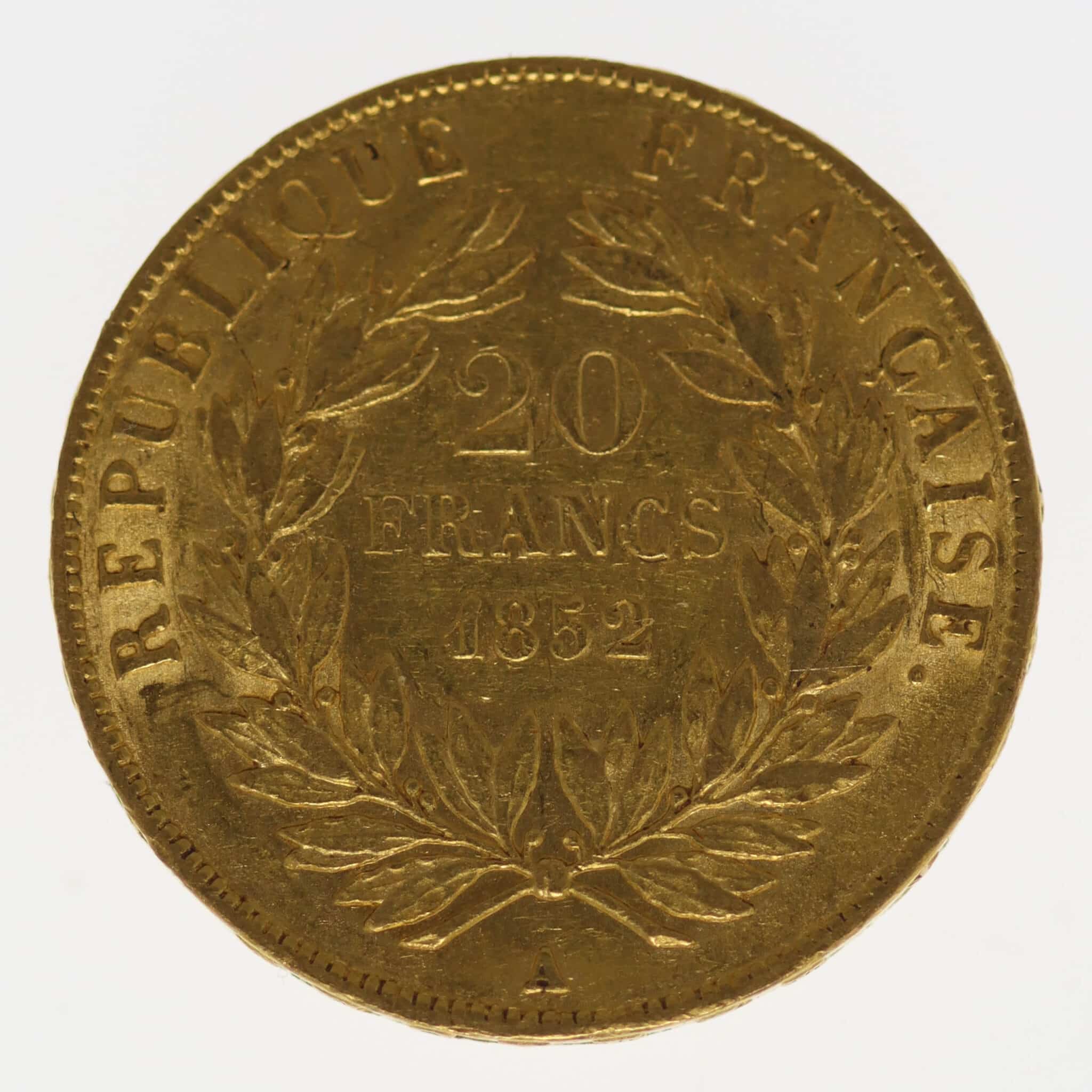 Frankreich Louis-Napoleon Bonaparte 20 Francs 1852 A