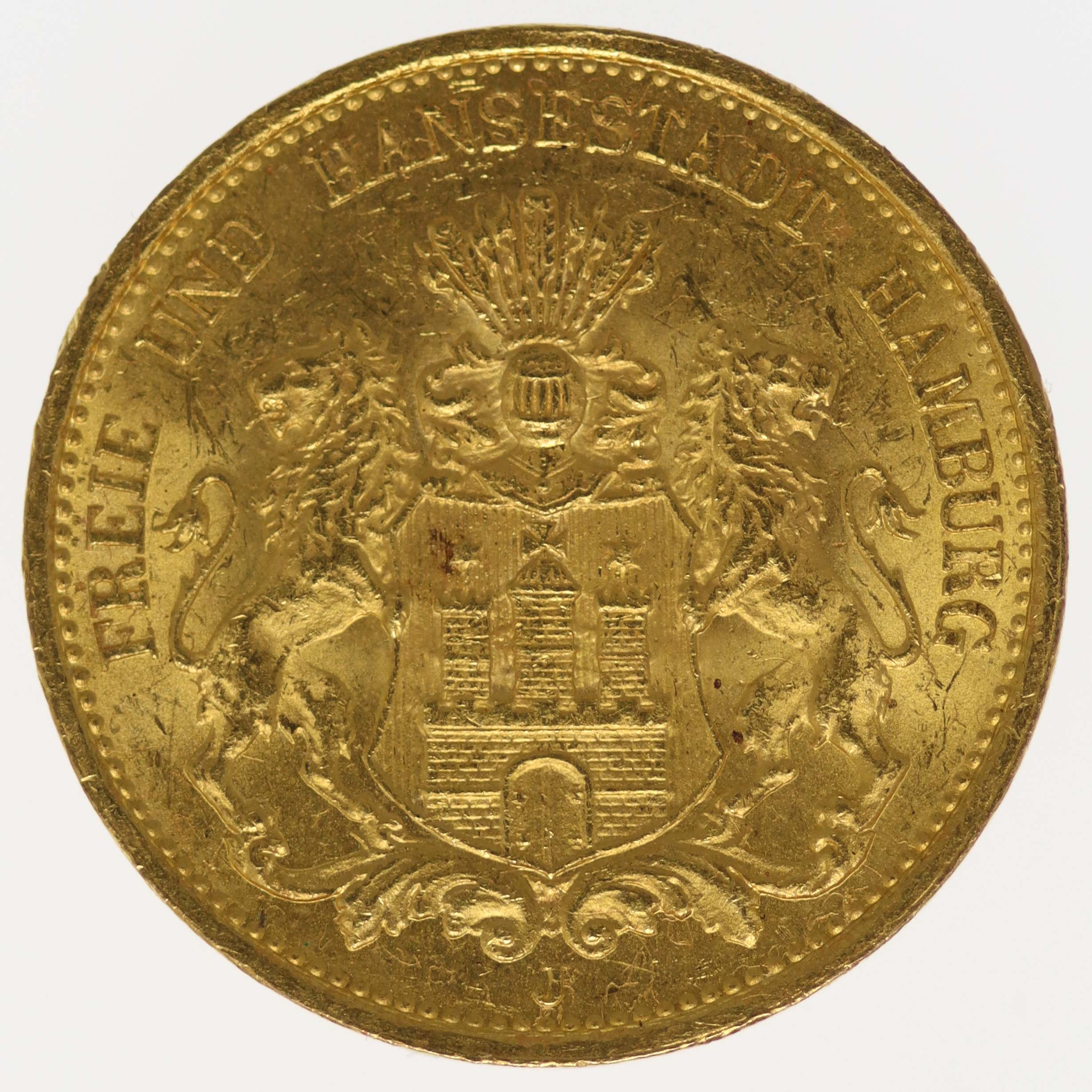 Hamburg Stadtwappen 20 Mark 1877