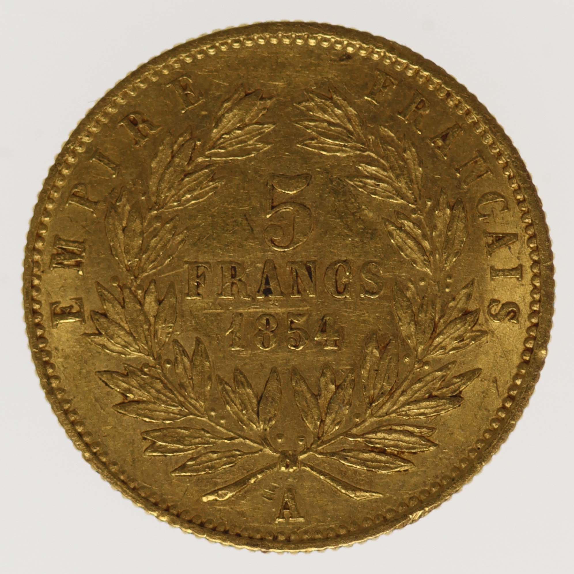 Frankreich Napoleon III. 5 Francs 1854 A