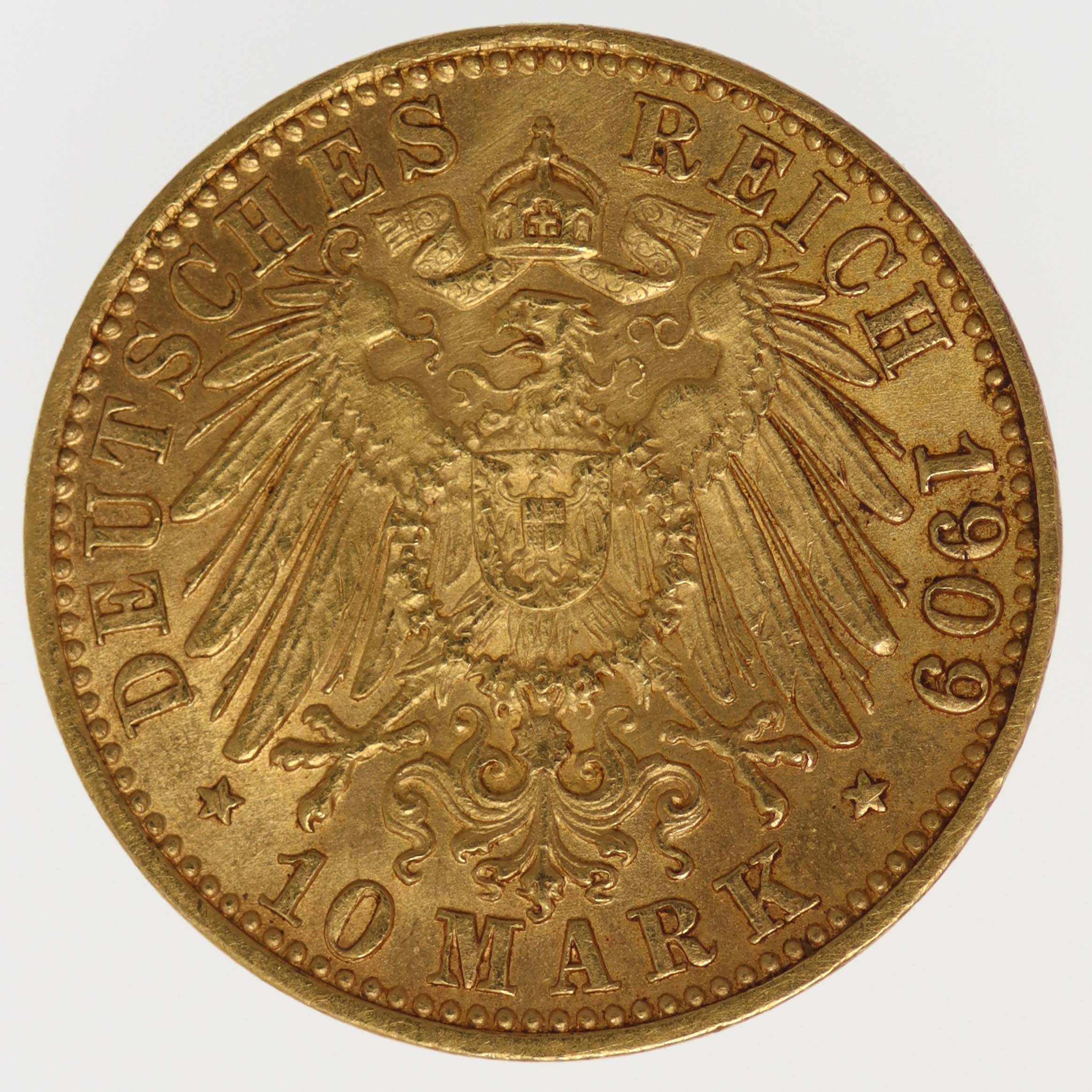 Baden Friedrich II. 10 Mark 1909 G