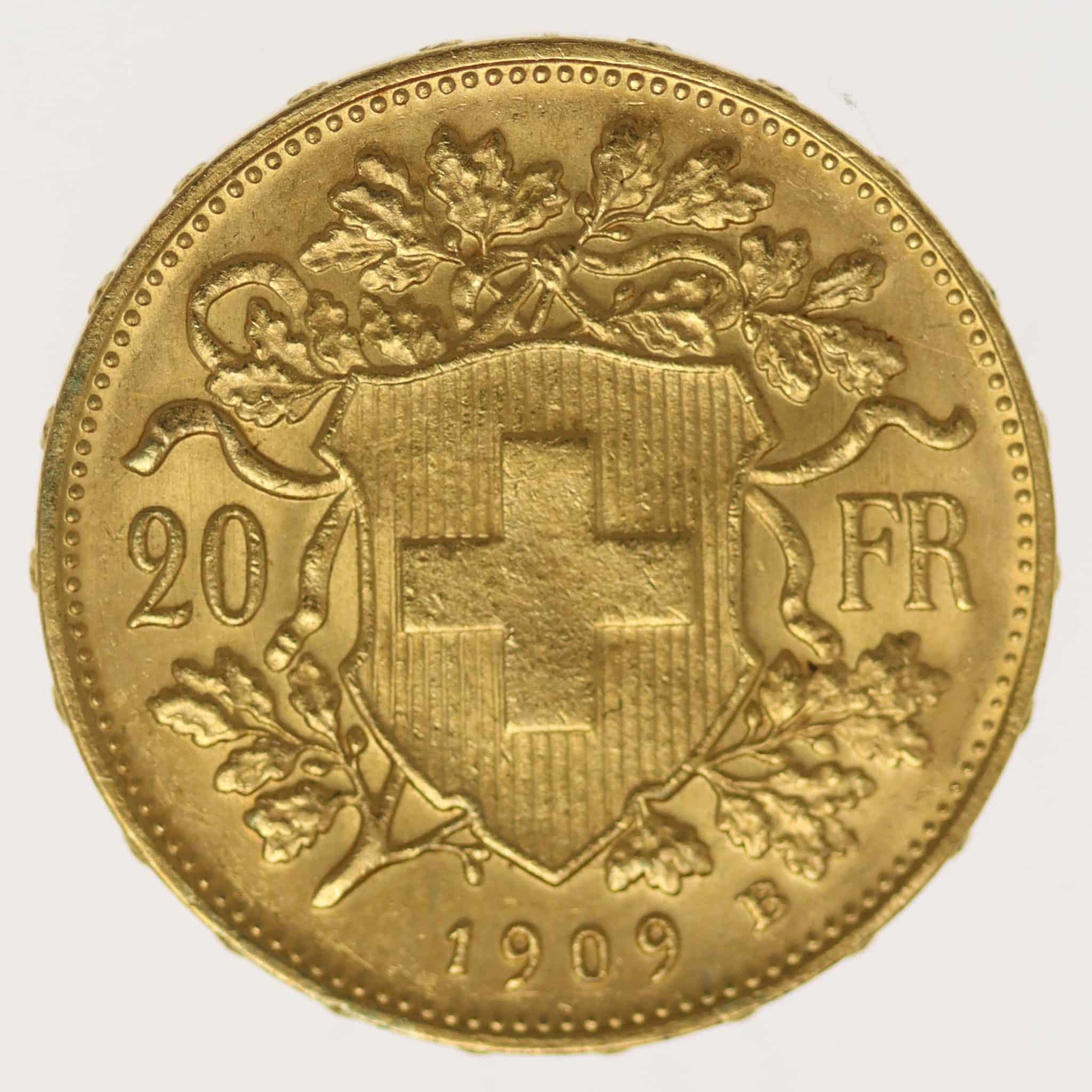Schweiz 20 Franken 1909 B Vreneli