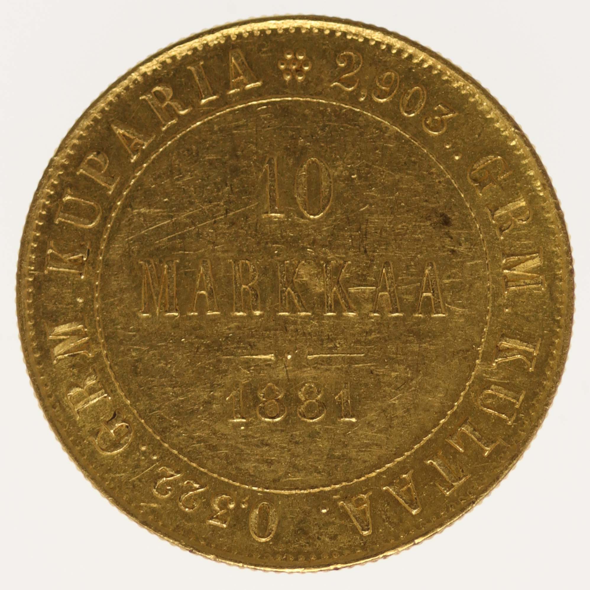 Finnland Alexander II. 10 Markkaa 1881