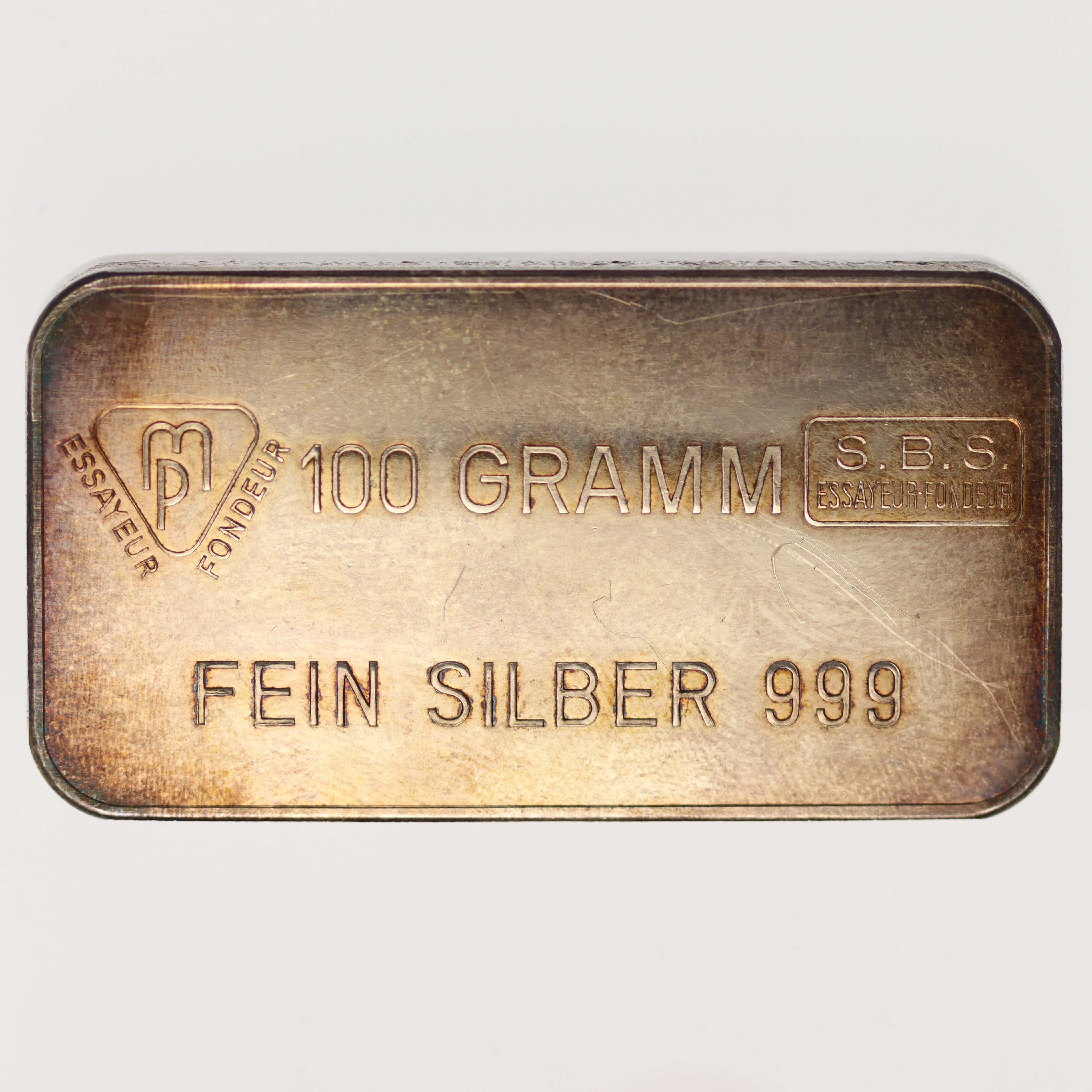 Silberbarren 100 Gramm Metalor für S.B.S.