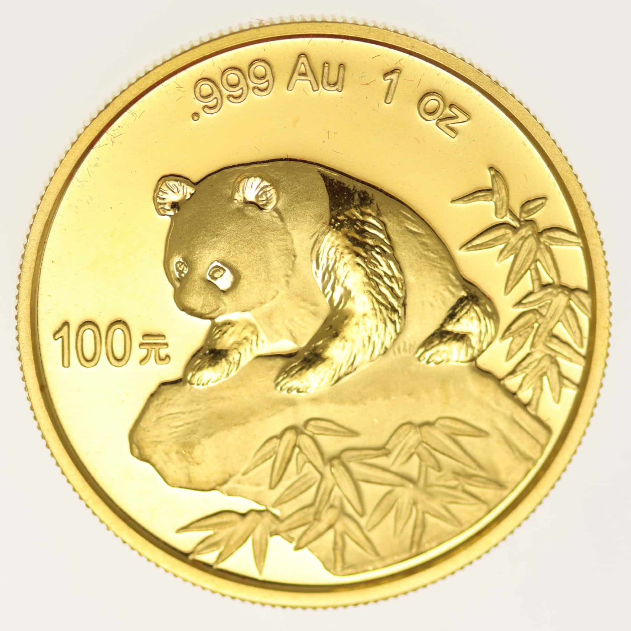 China Panda 100 Yuan 1999 1 Unze