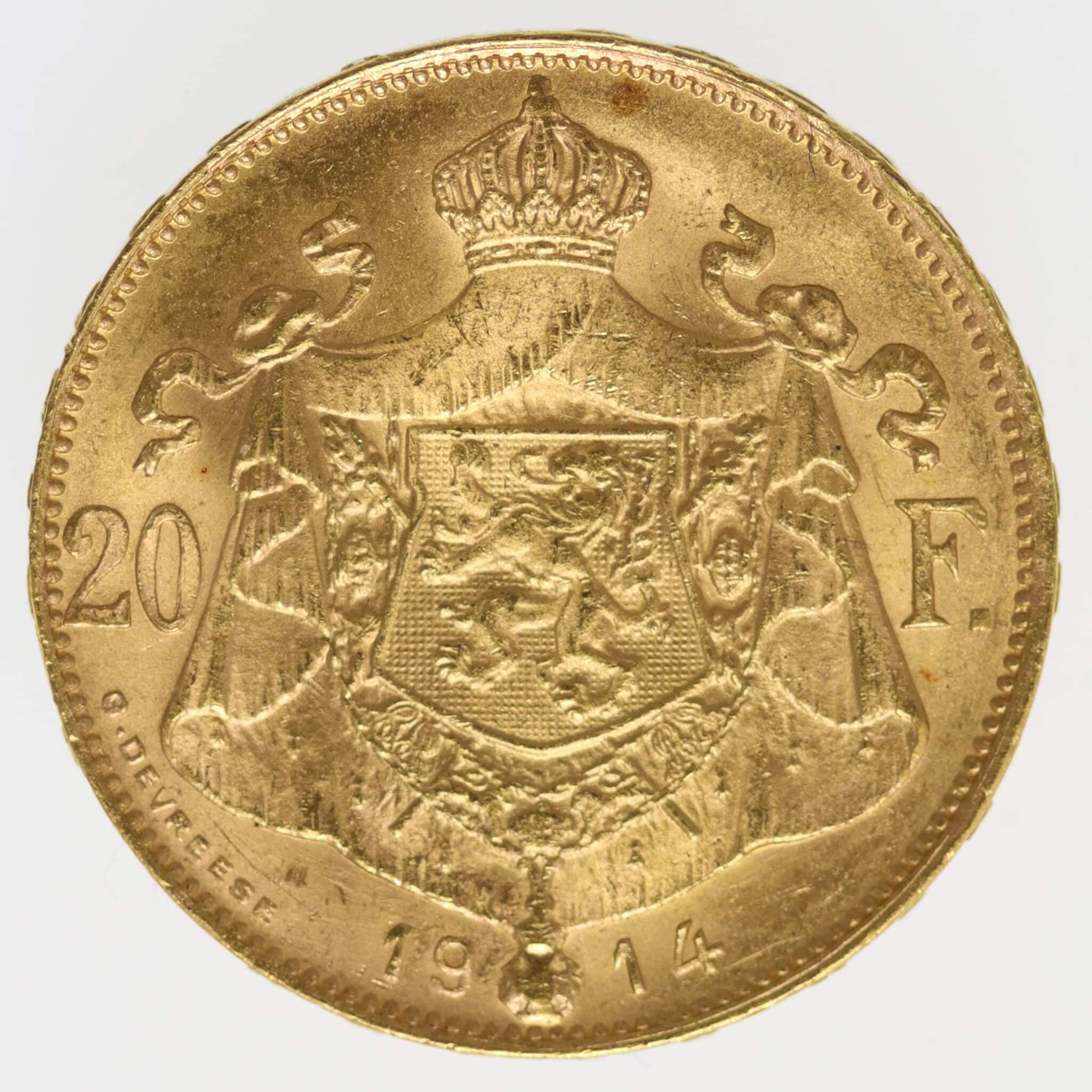 Belgien Albert 20 Francs 1914