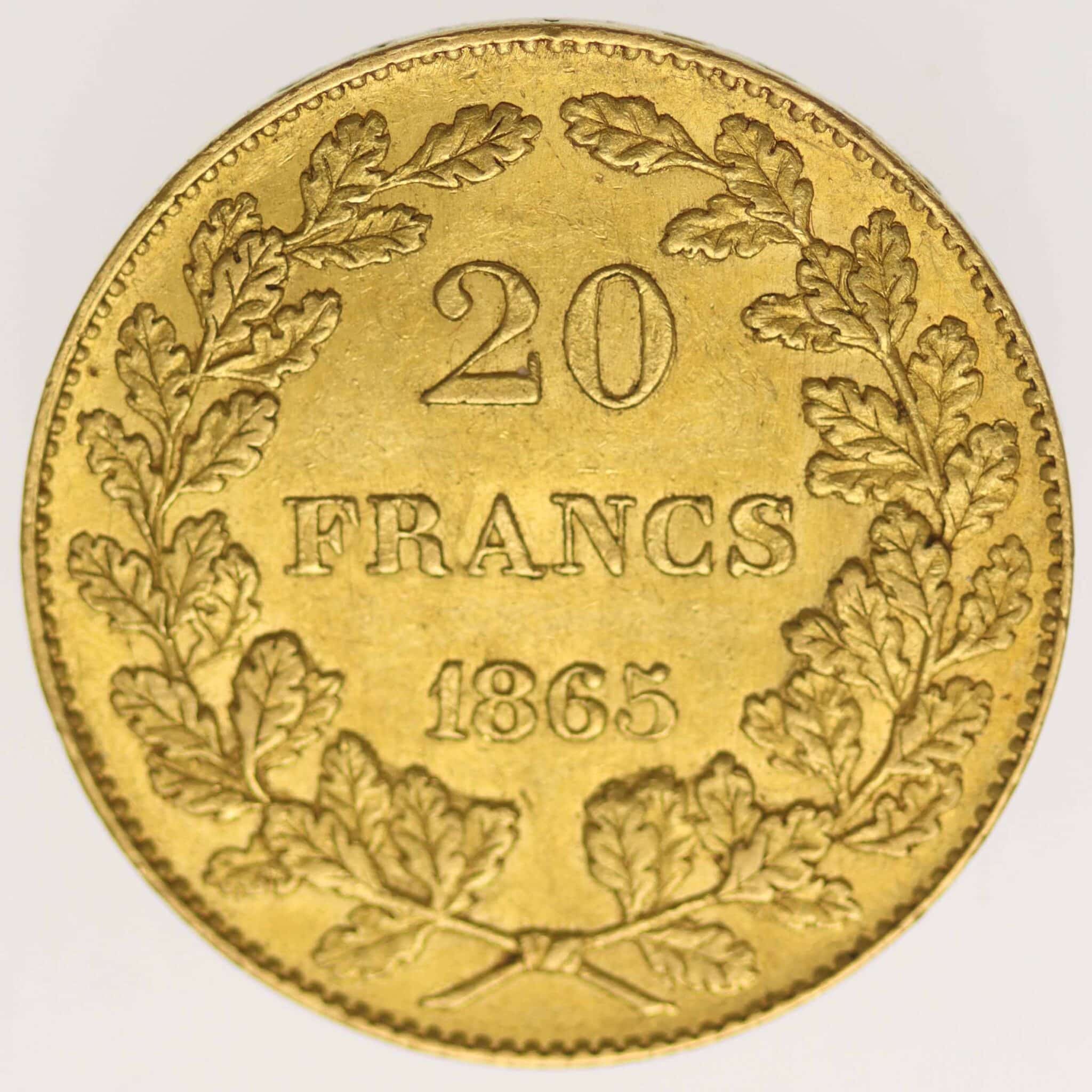 Belgien Leopold I. 20 Francs 1865