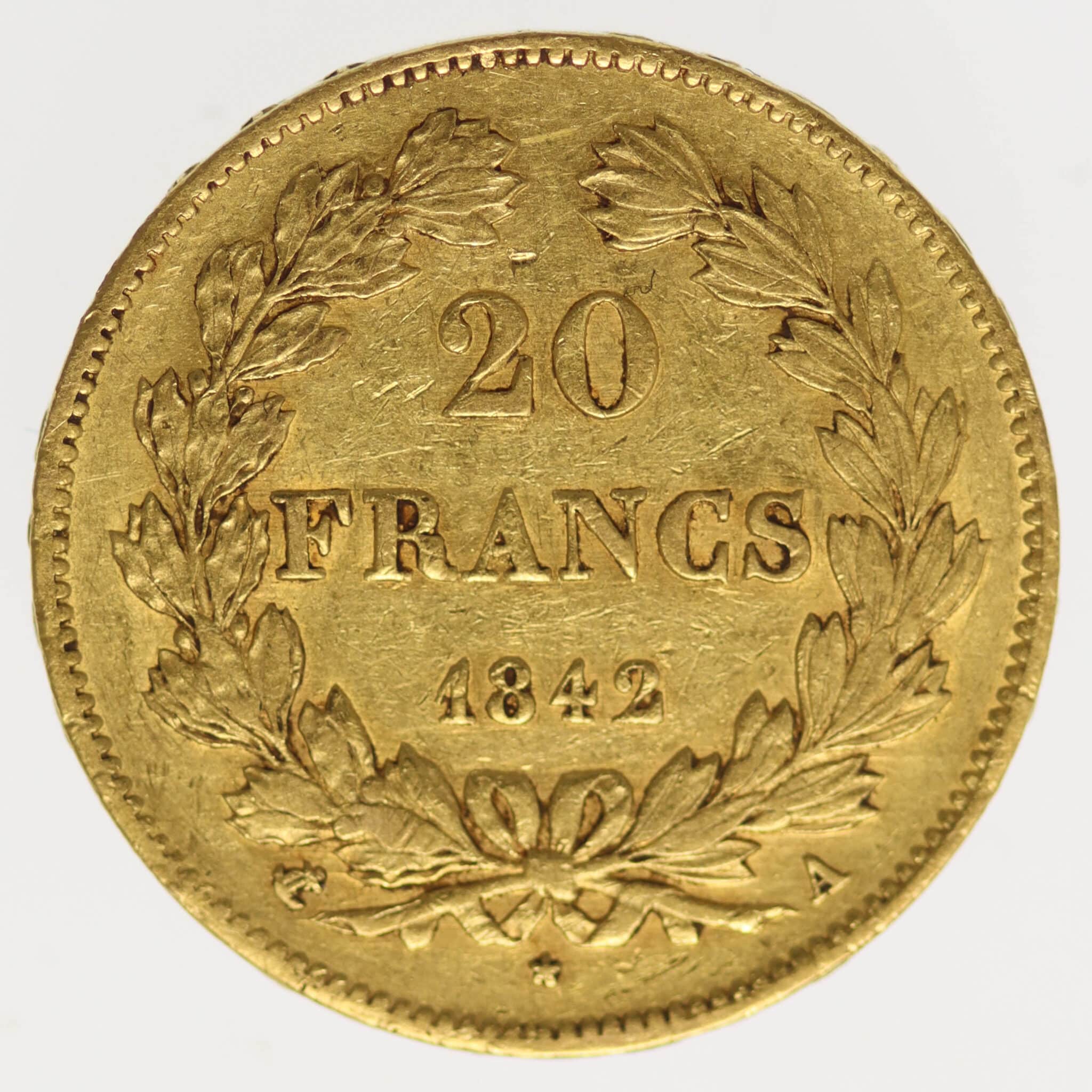 Frankreich Louis Philippe I. 20 Francs 1842 A