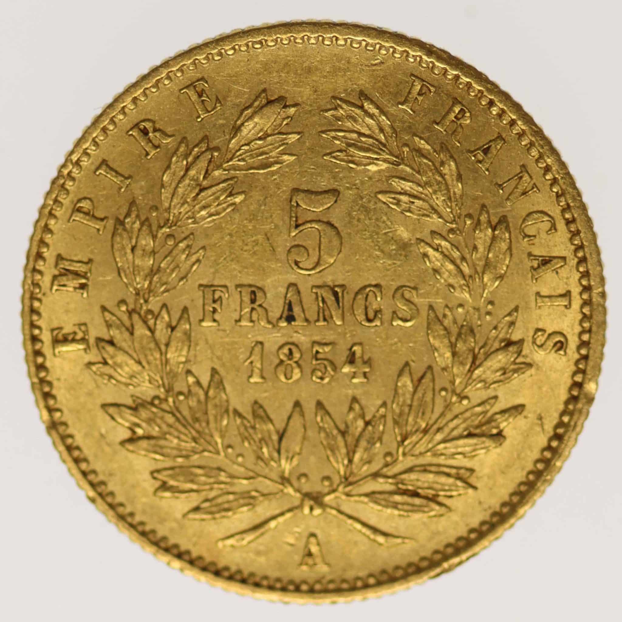 Frankreich Napoleon III. 5 Francs 1854 A