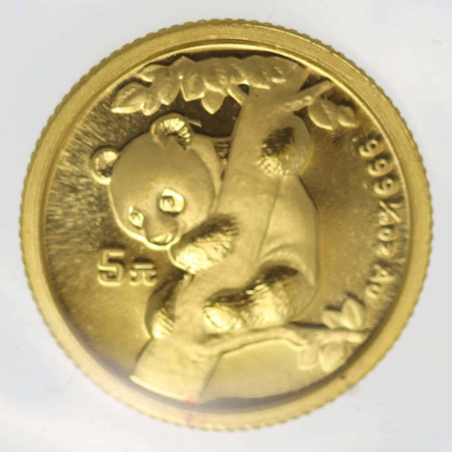China Panda 5 Yuan 1996 1/20 Unze