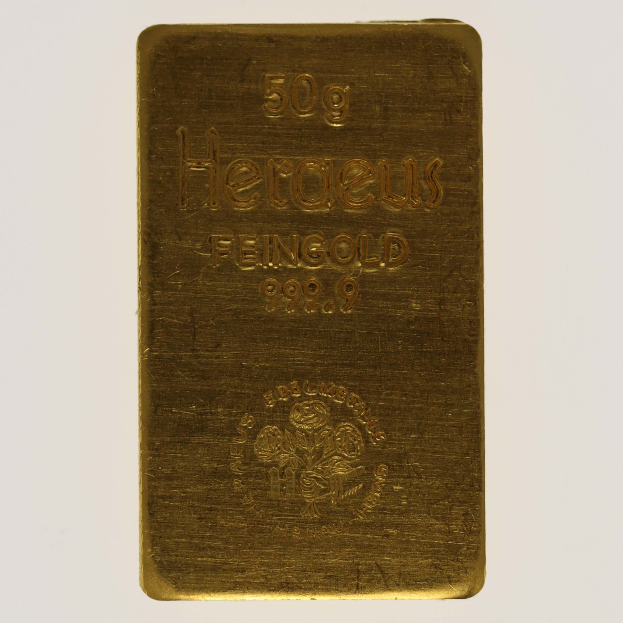 Goldbarren 50 Gramm Heraeus