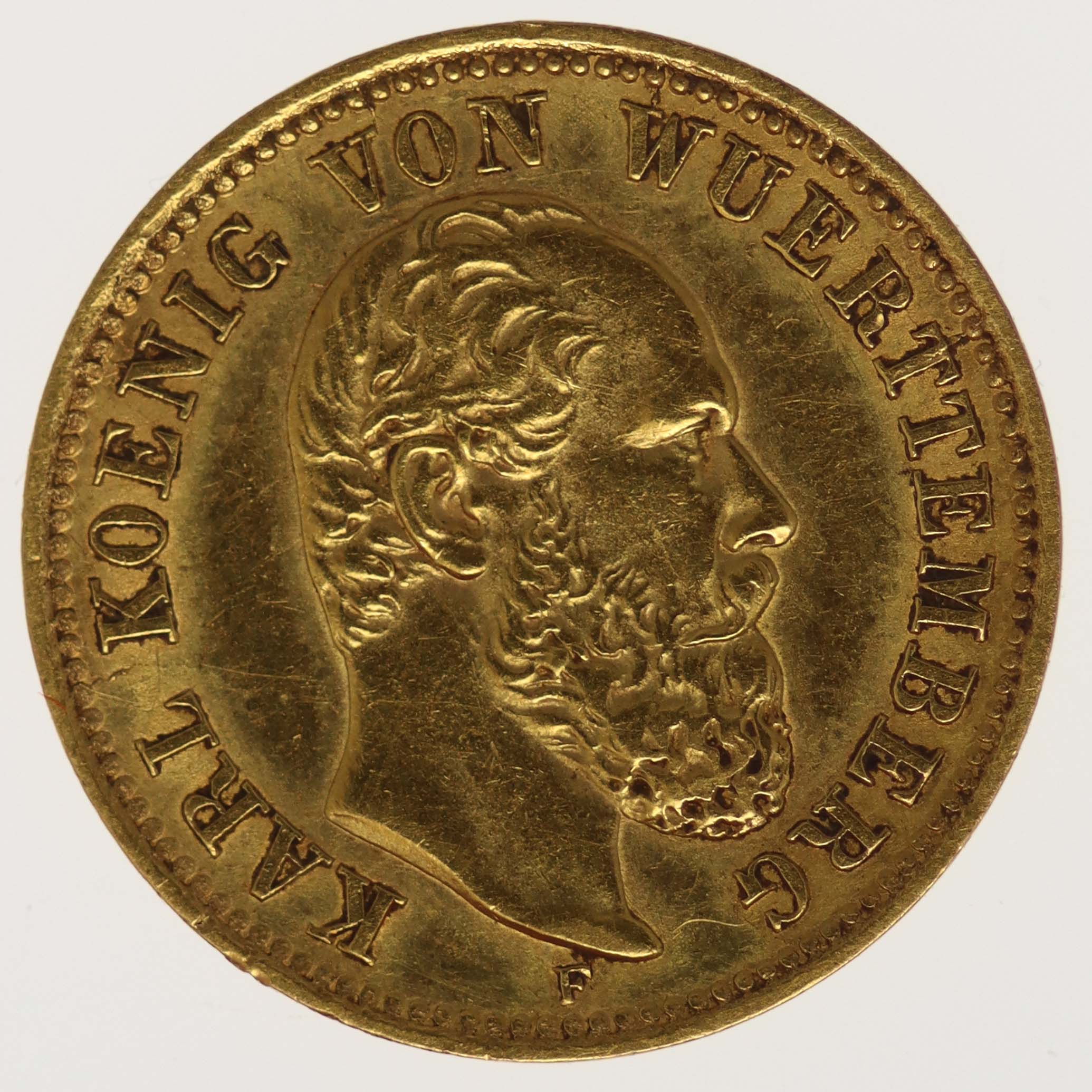 Württemberg Karl 5 Mark 1877 F