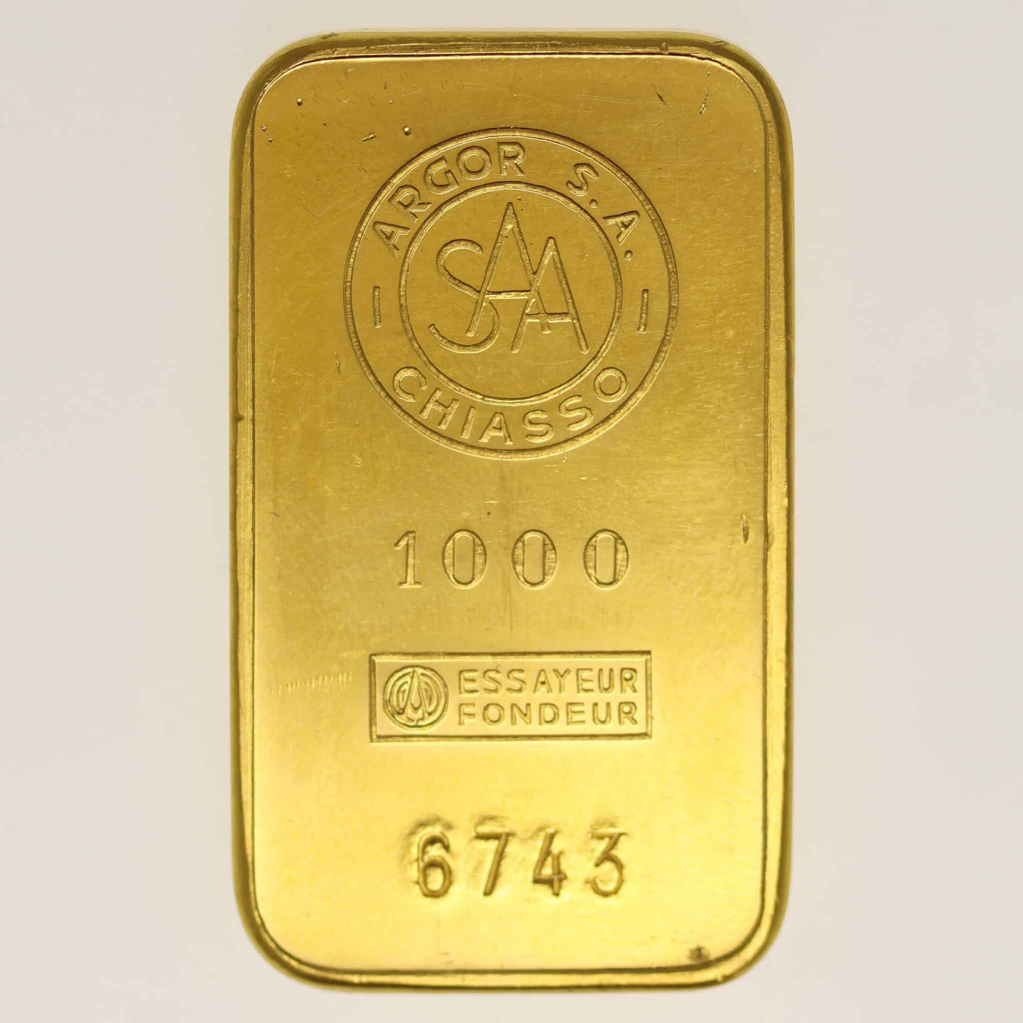 Goldbarren 100 Gramm Schweiz Argor S.A. Chiasso