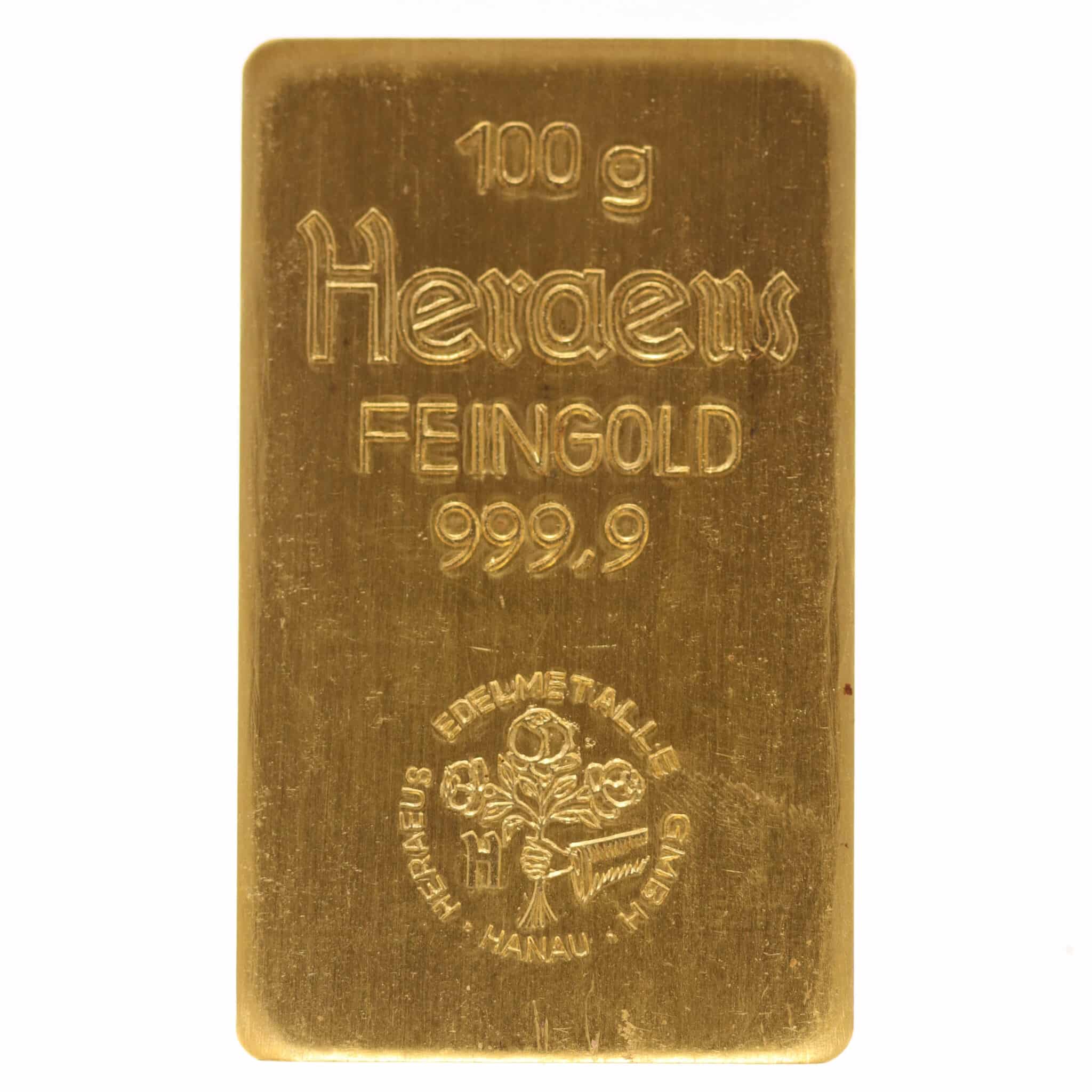 Goldbarren 100 Gramm Heraeus Hanau