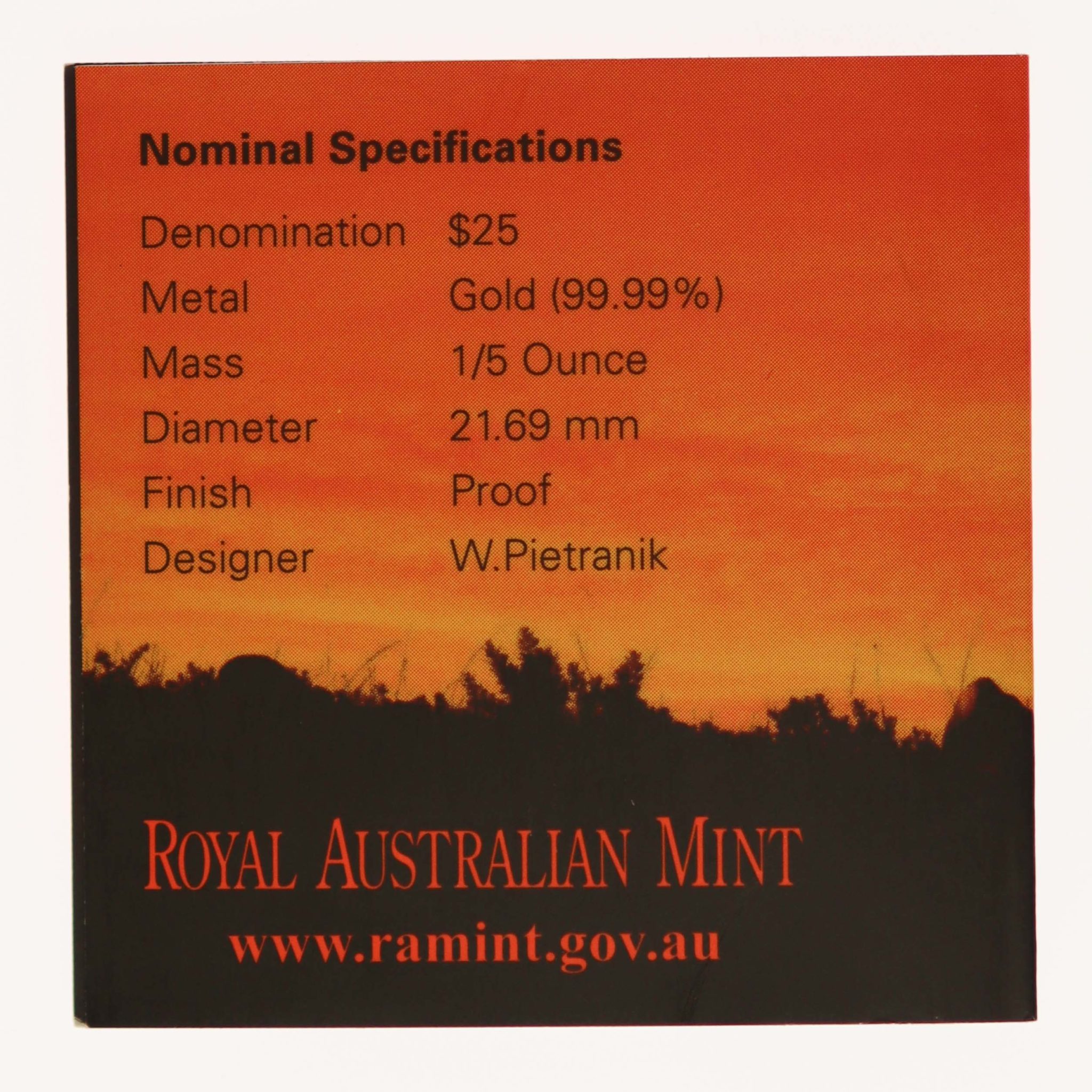 Australien Elisabeth II. 25 Dollars 2009 Kangaroo at Sunset 1/5 OZ