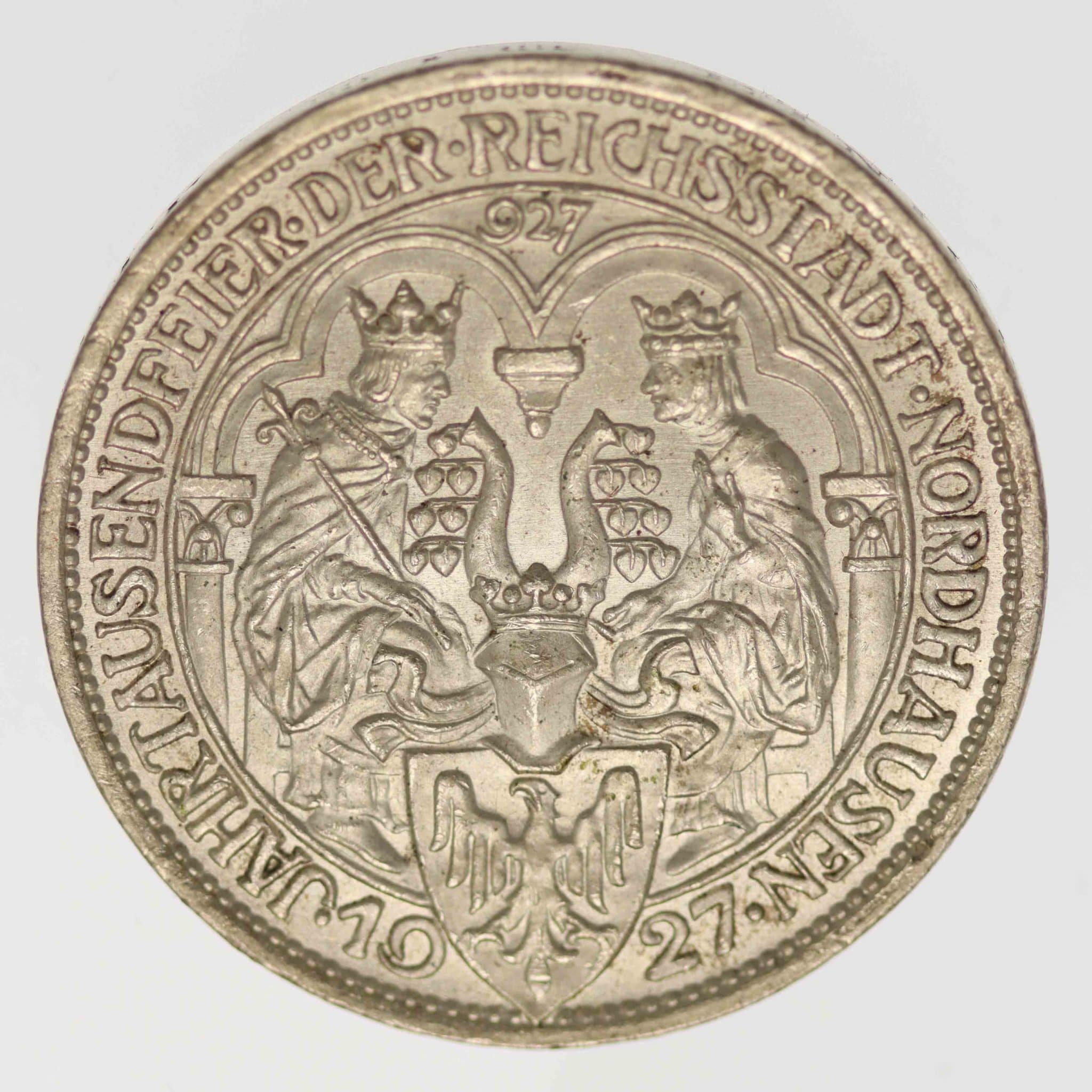 Weimarer Republik 3 Reichsmark 1927 Nordhausen