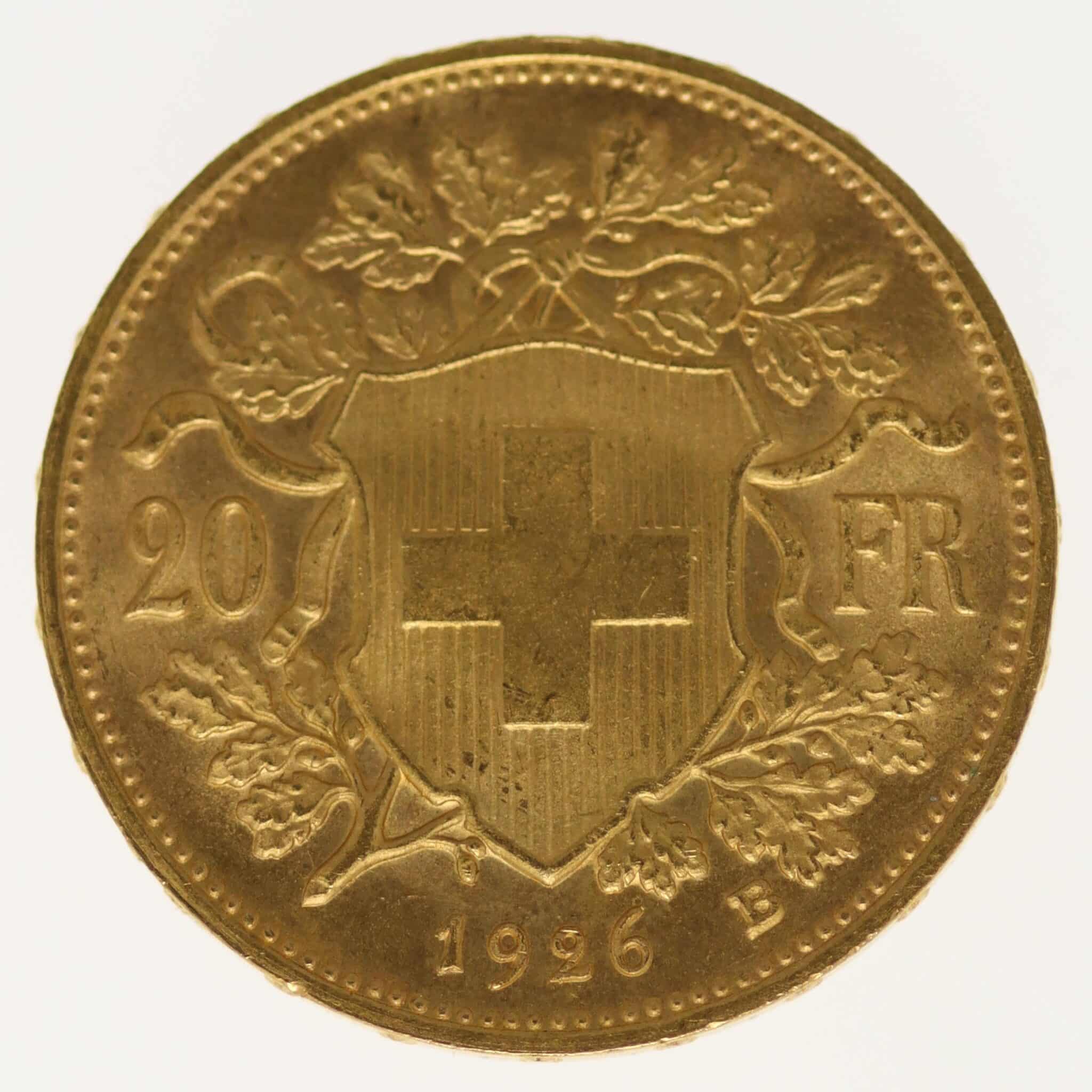 Schweiz 20 Franken 1926 B Vreneli