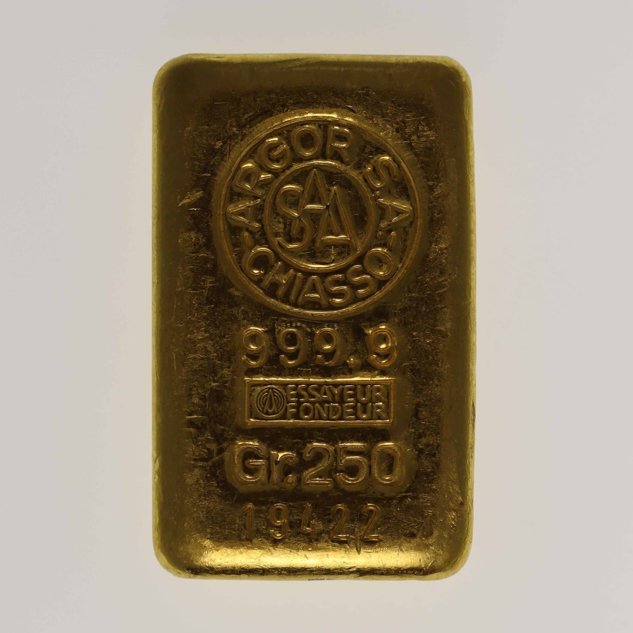 Goldbarren 250 Gramm Schweiz Argor S.A. Chiasso