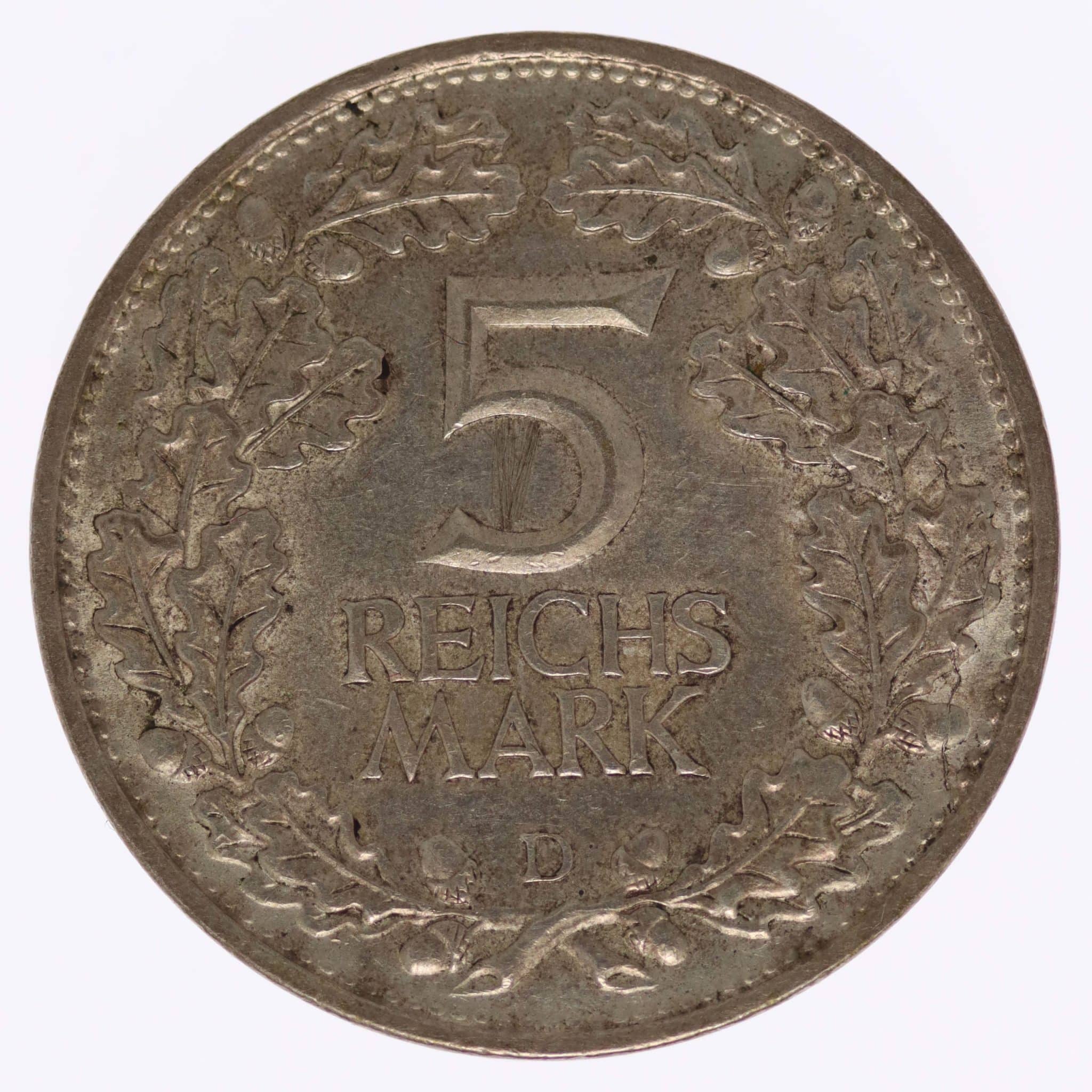 Weimarer Republik 5 Reichsmark 1925 D Rheinlande