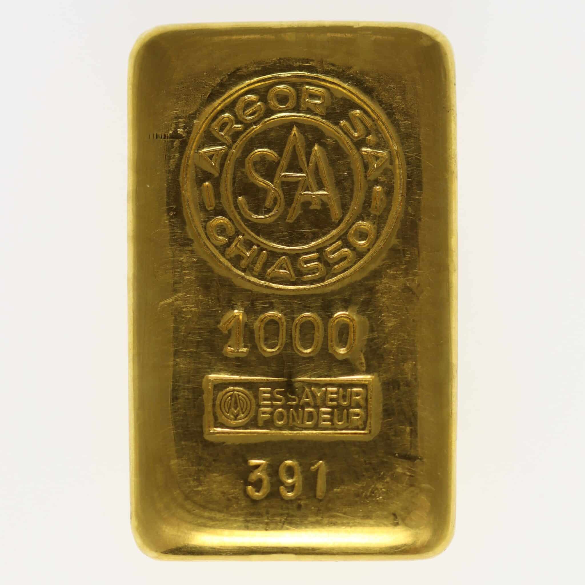 Goldbarren 250 Gramm Schweiz S.B.S. Argor S.A. Chiasso
