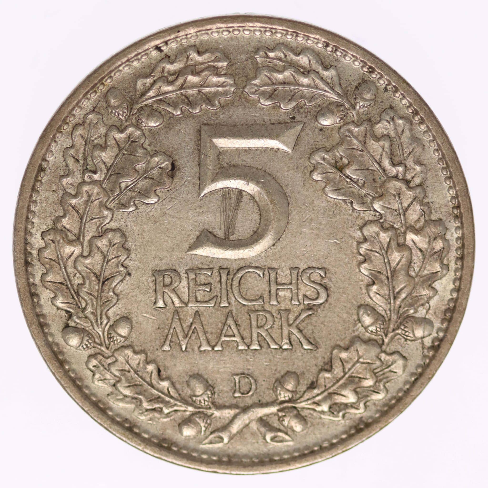 Weimarer Republik 5 Reichsmark 1925 D Rheinlande