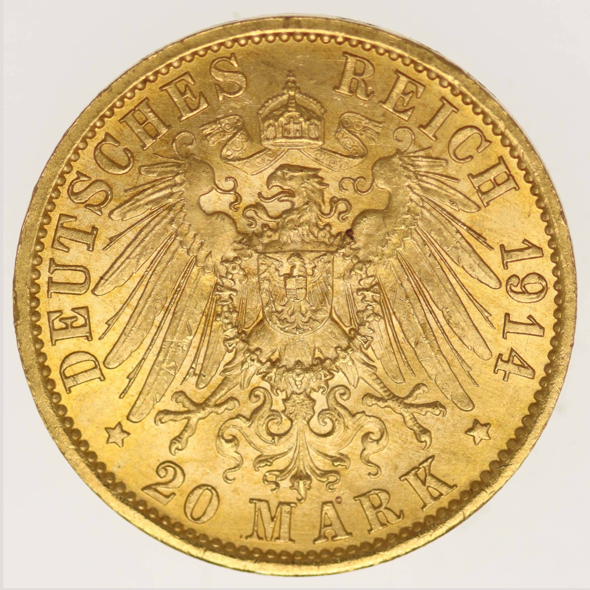 Preussen Wilhelm II. 20 Mark 1914 A