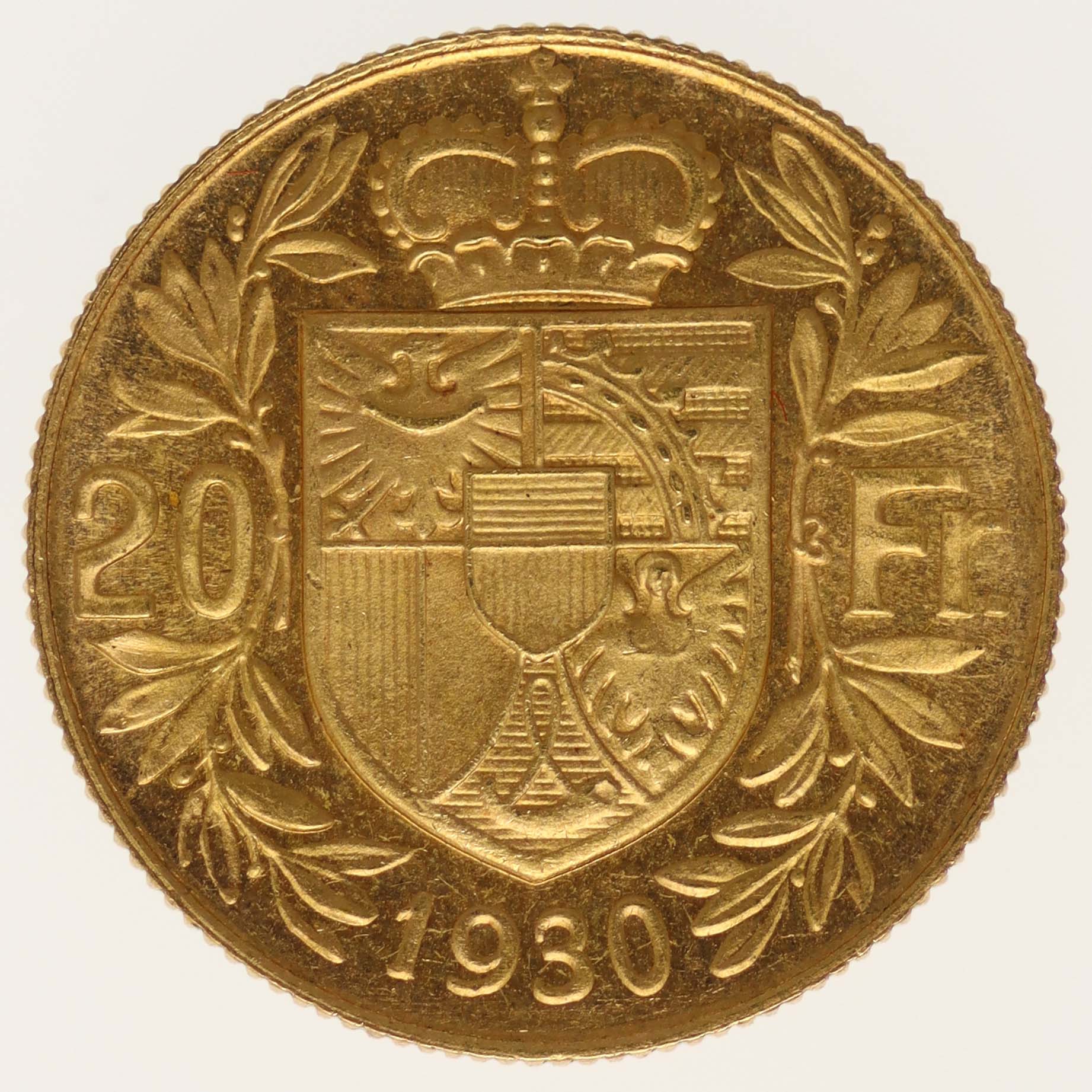 Liechtenstein Franz I. 20 Franken 1930