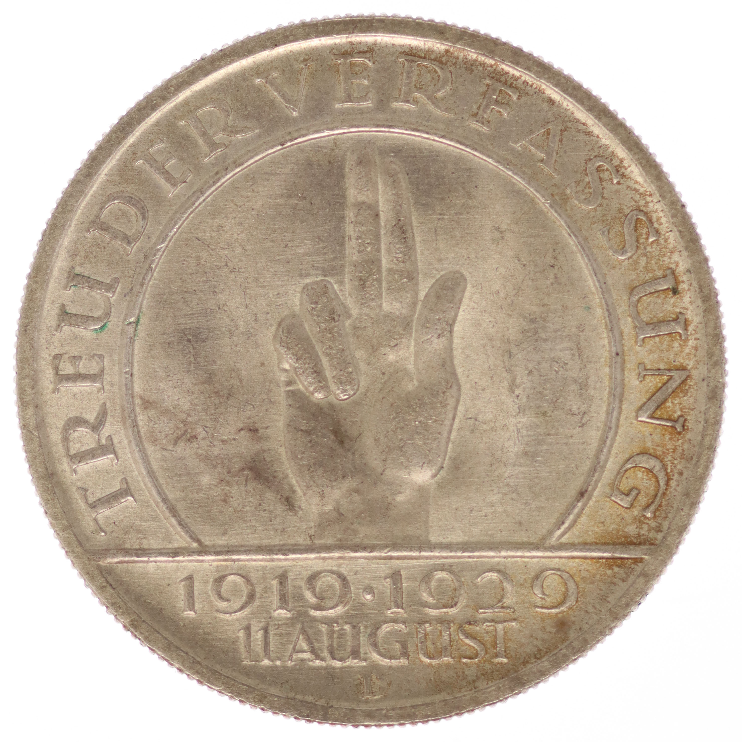 Weimarer Republik 5 Reichsmark 1929 D Schwurhand